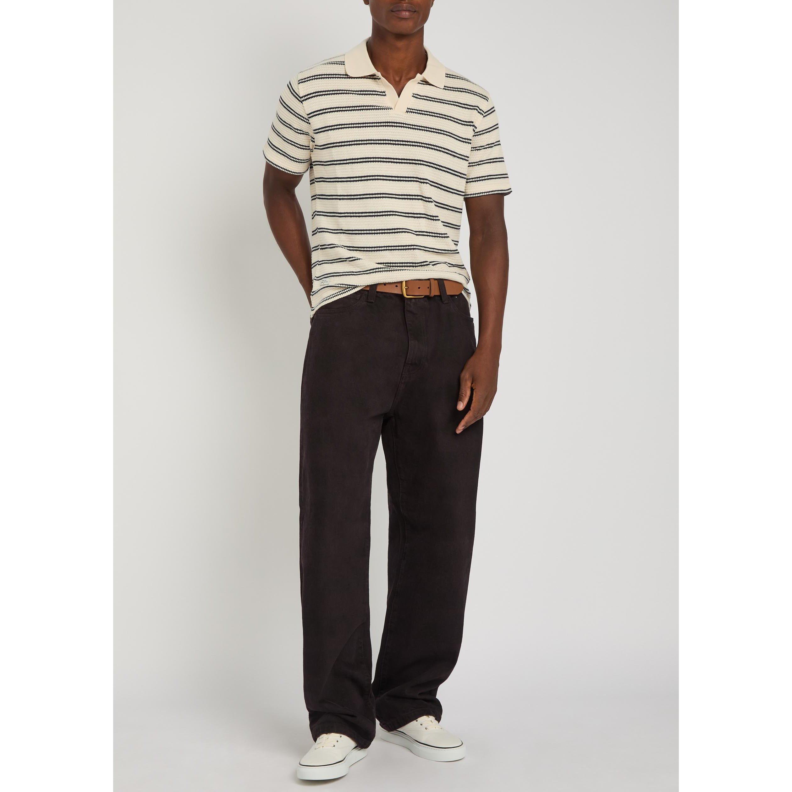 WHITE AND OTHER - Percival - Men's Open Collar Striped Cotton Short-Sleeve Polo Shirt - 5