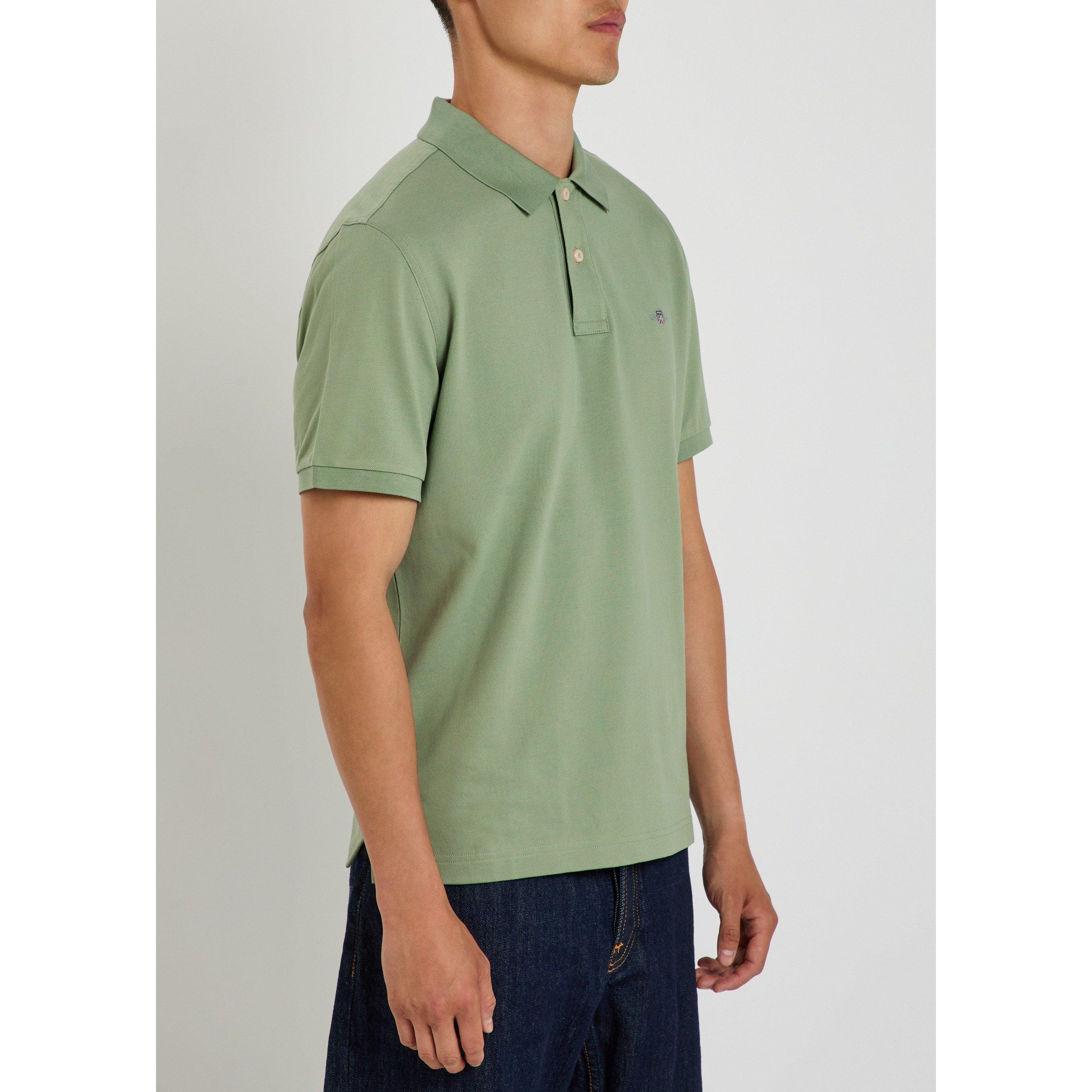 LIGHT GREEN - Gant - Men's Shield Logo Cotton Short-Sleeve Polo Shirt - 2