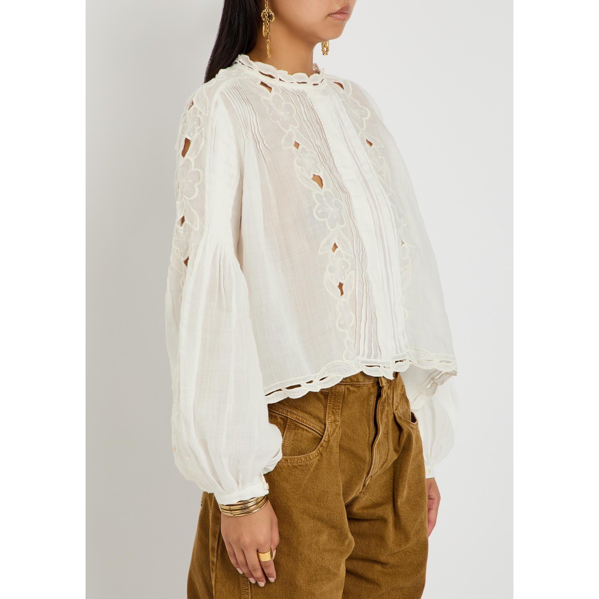 WHITE - Isabel Marant - Women's Rubra-Ga Embroidered Ramie Oversized-Fit Blouse - 2