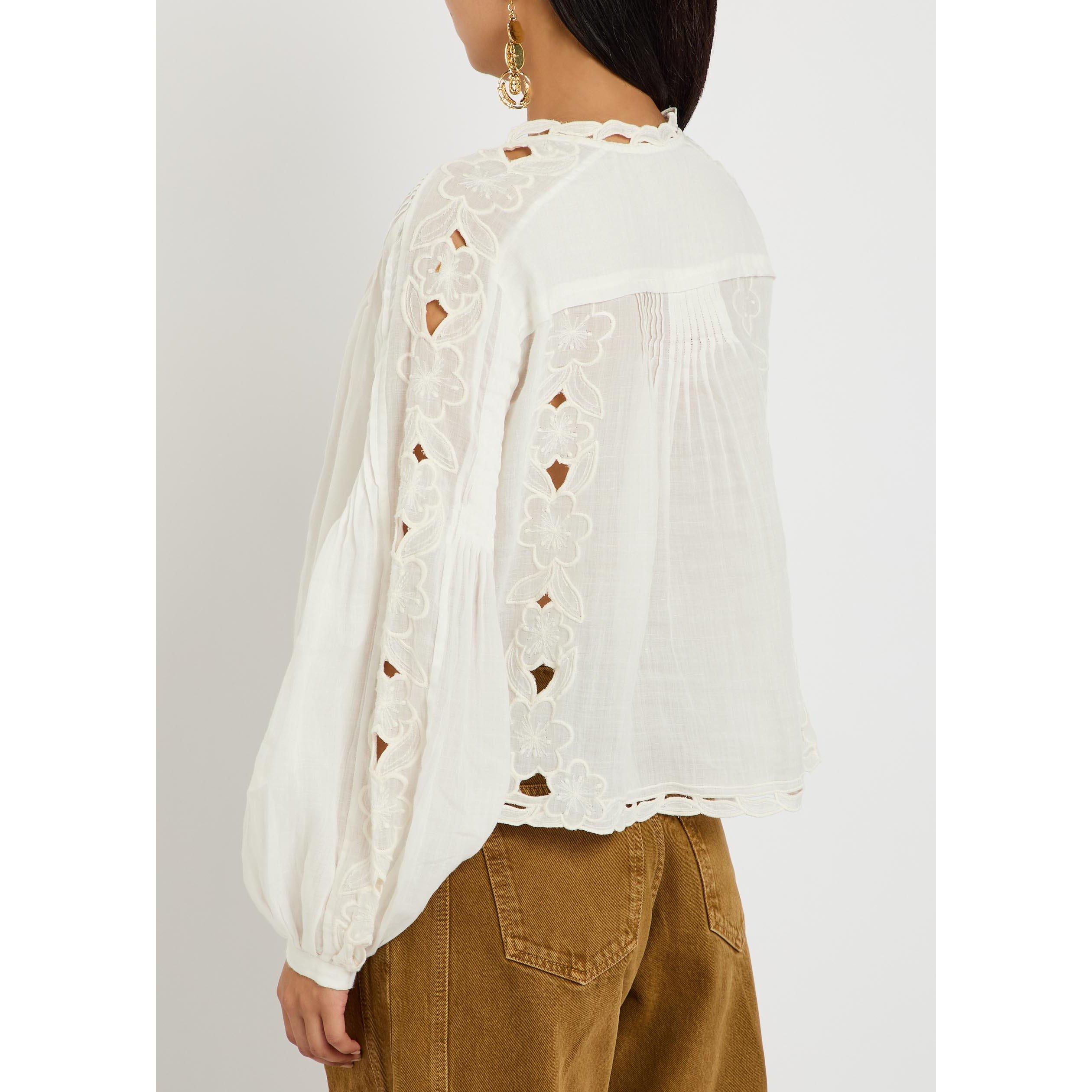 WHITE - Isabel Marant - Women's Rubra-Ga Embroidered Ramie Oversized-Fit Blouse - 3