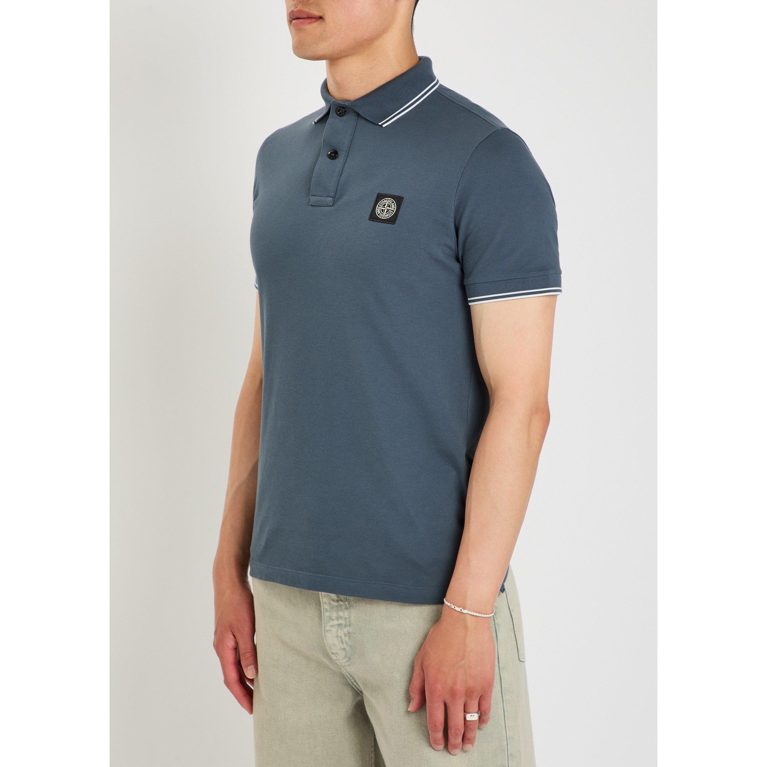 BLUE DARK - Stone Island - Men's Compass Cotton Slim-Fit Short-Sleeve Polo - 2
