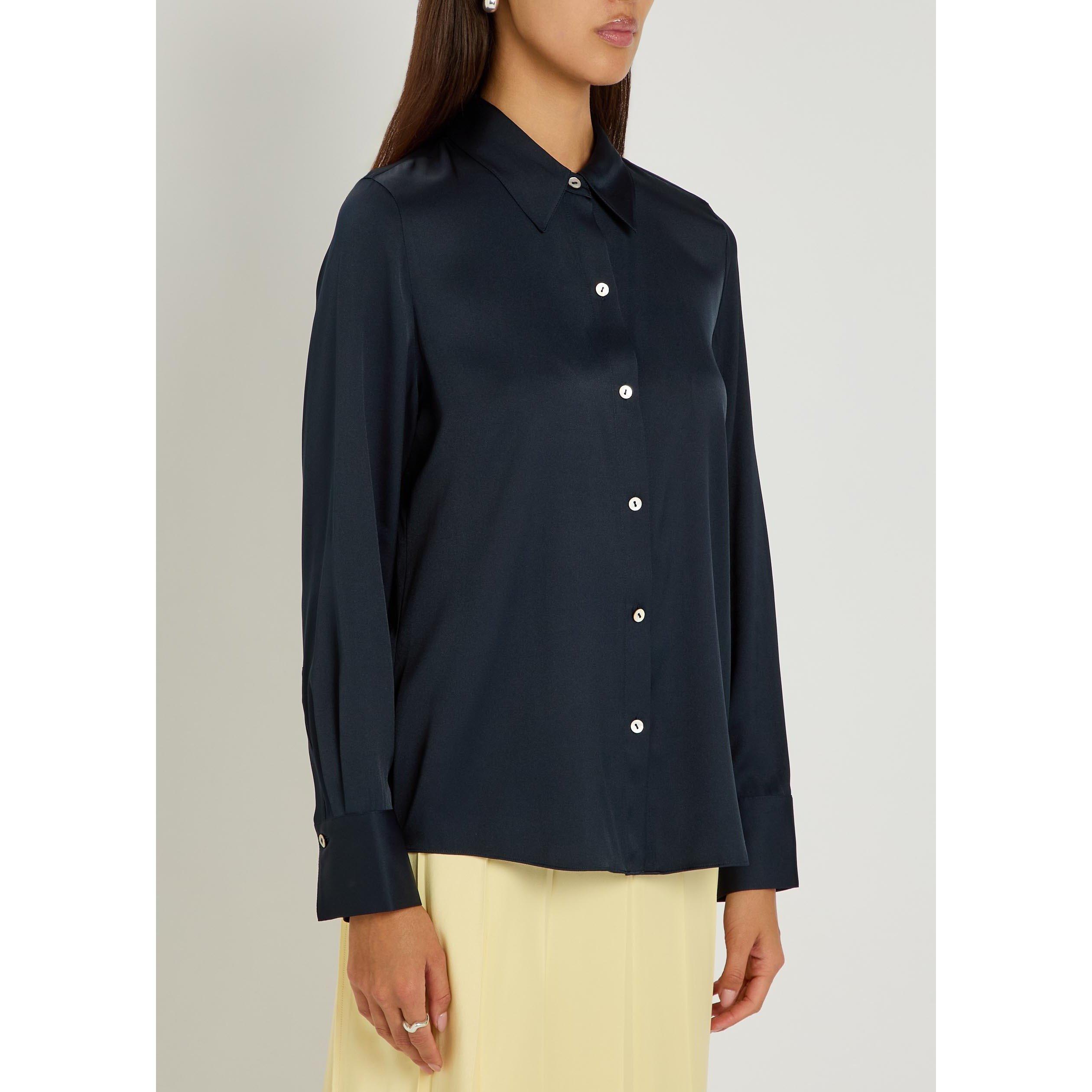 NAVY - Vince - Women's Silk Long-Sleeve Slim-Fit Blouse - 2