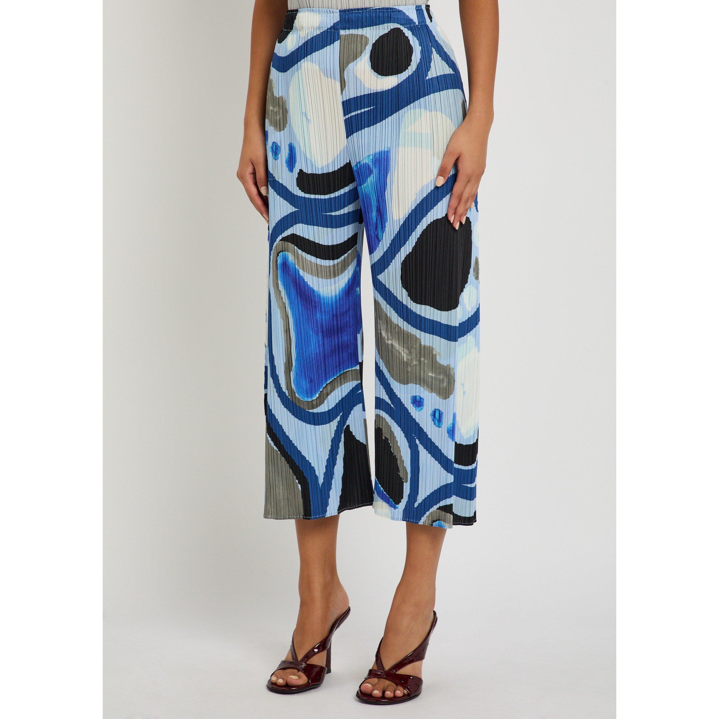 LIGHT BLUE - Issey Miyake - Women's Pleats Please Print Cropped Straight Leg Trousers - 2