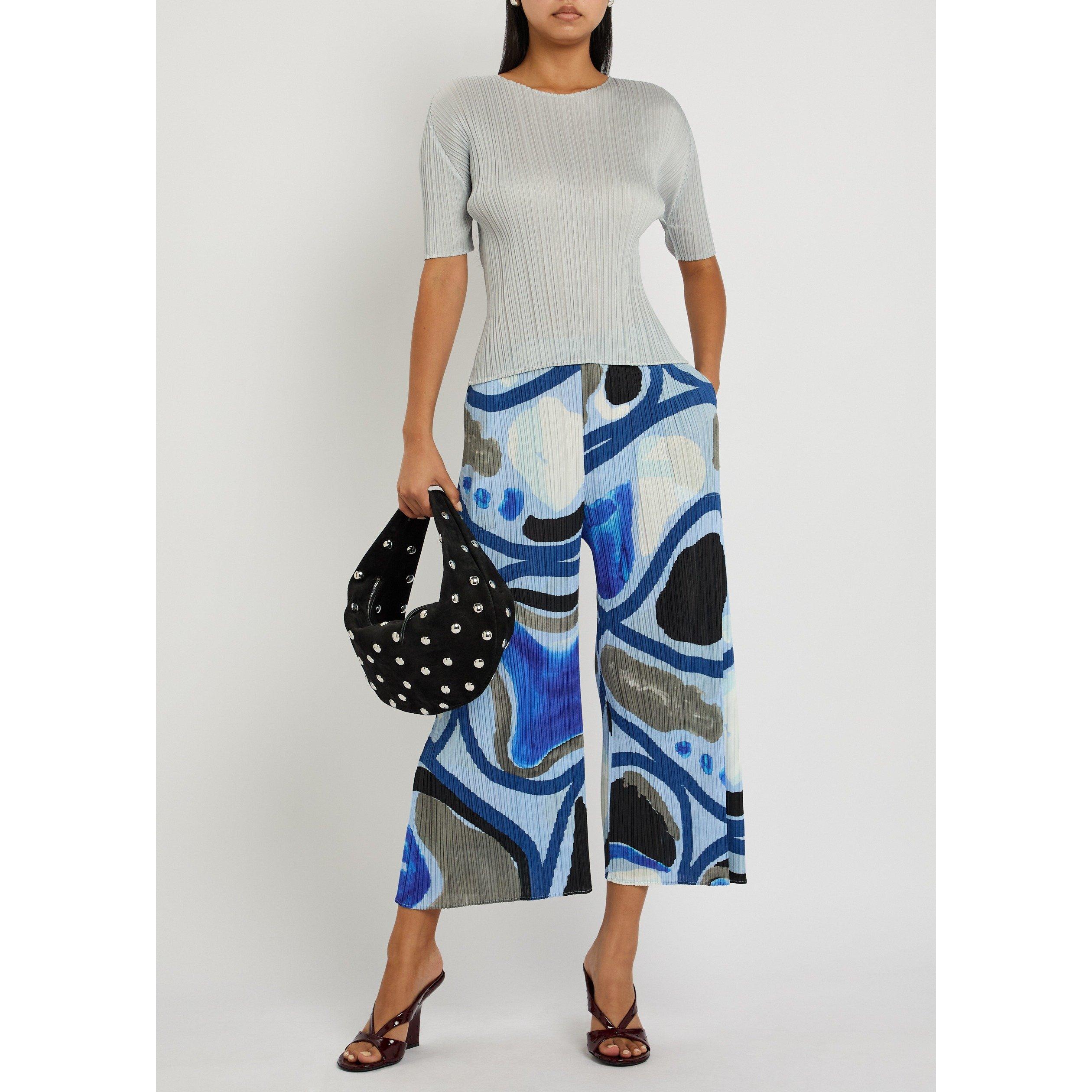 LIGHT BLUE - Issey Miyake - Women's Pleats Please Print Cropped Straight Leg Trousers - 5