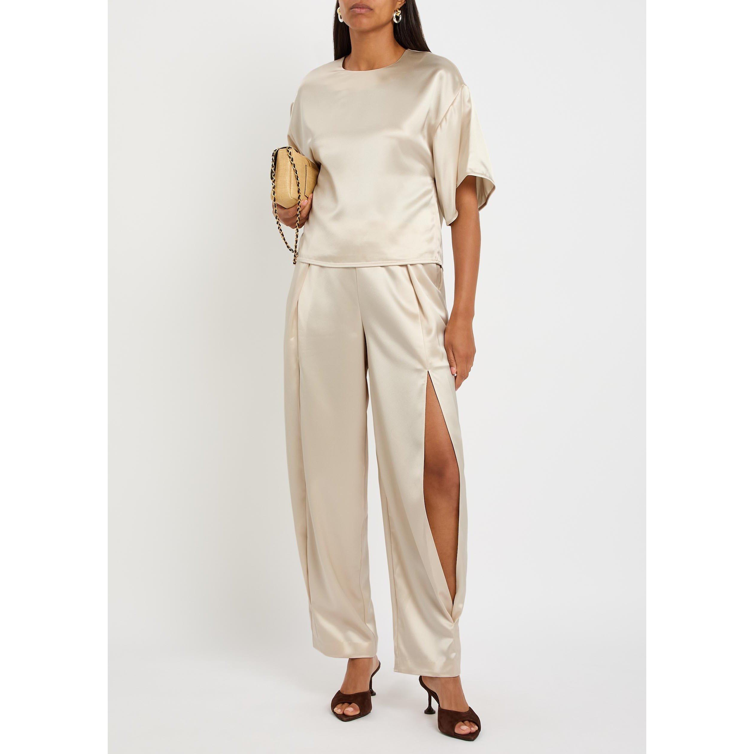 GREY - Jonathan Simkhai - Women's Faye Slit Straight Leg Trousers - 5