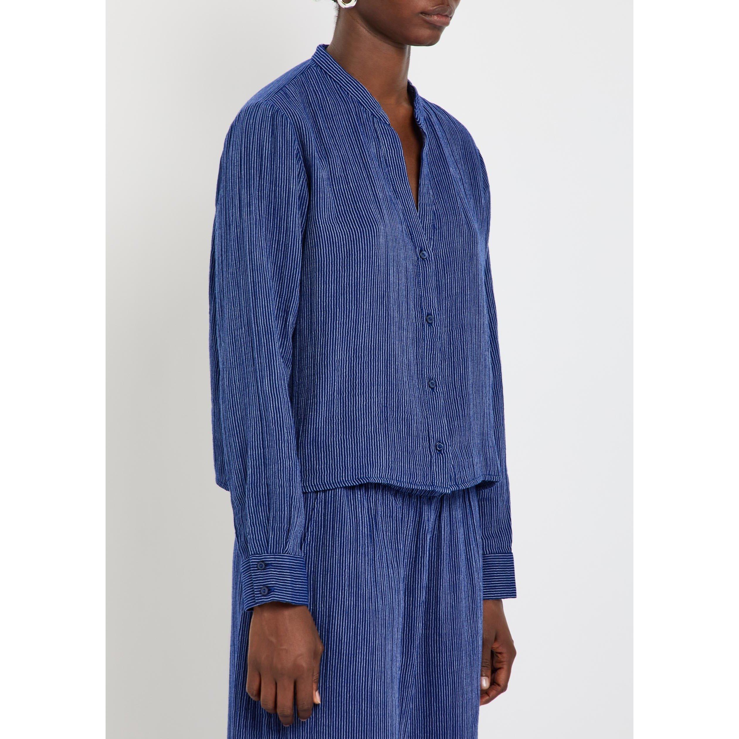 NAVY - Eileen Fisher - S MANDARIN COLLAR CUT-AWAY SHO - 2