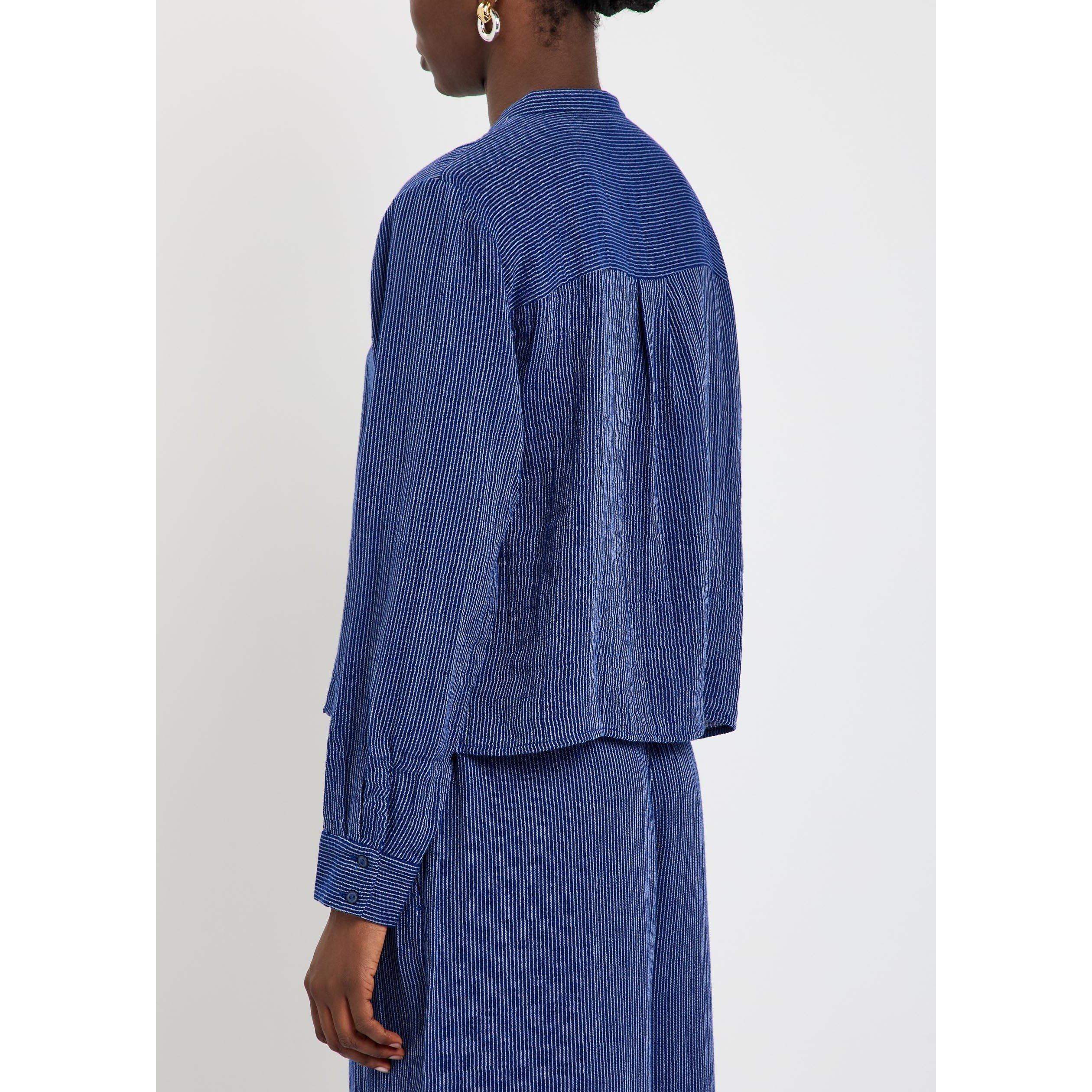 NAVY - Eileen Fisher - S MANDARIN COLLAR CUT-AWAY SHO - 3