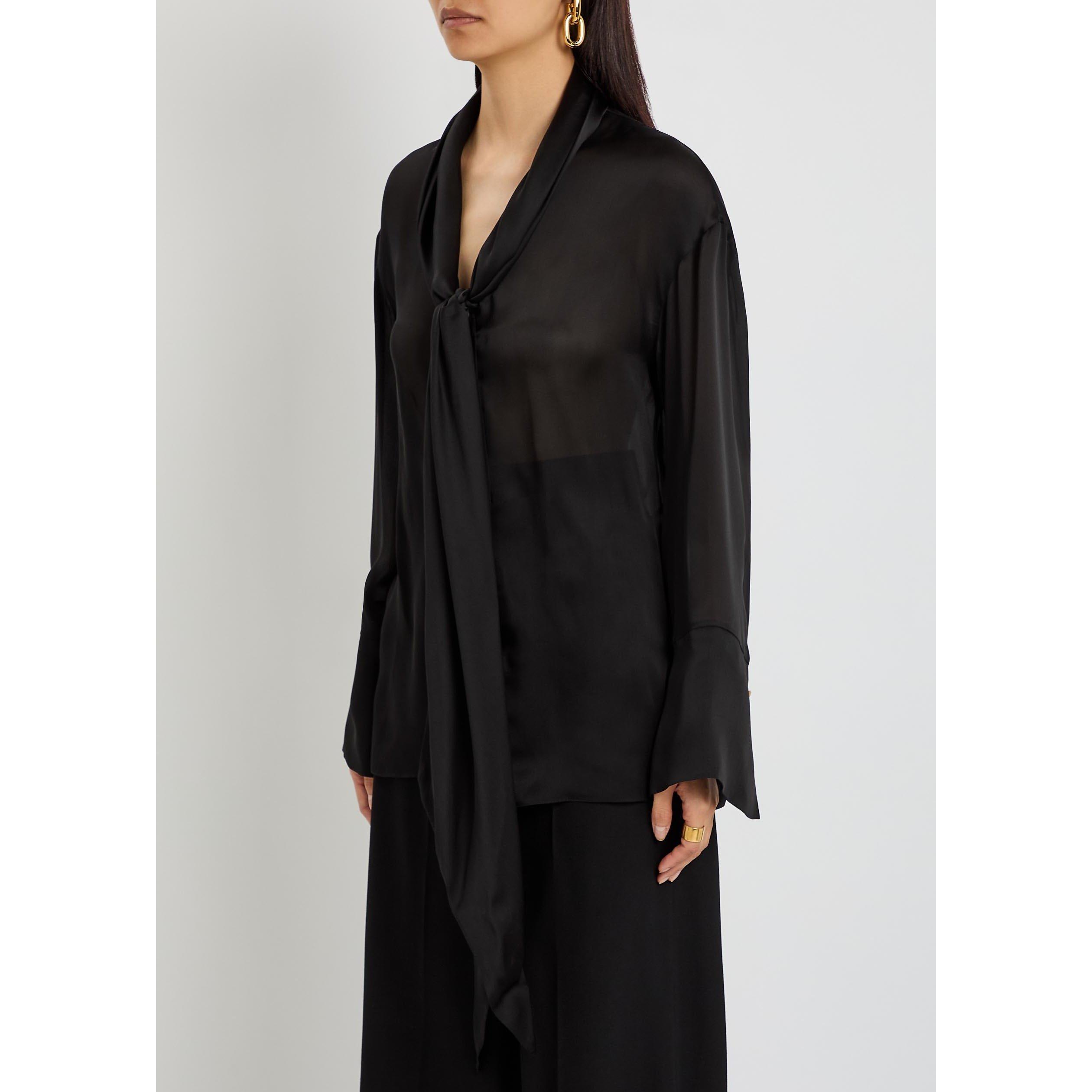 BLACK - Balmain - OPEN NECK SILK SHIRT - 2