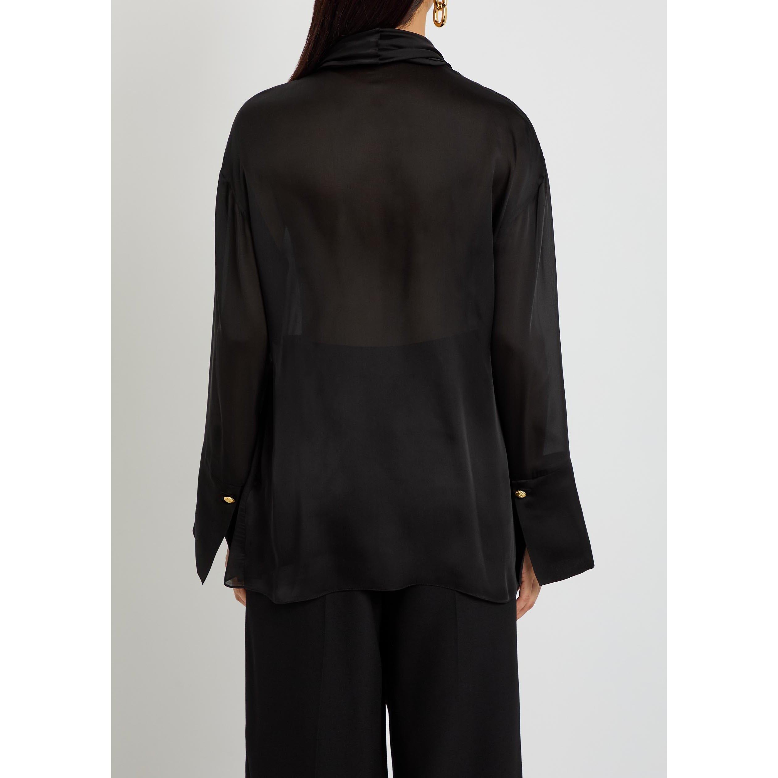 BLACK - Balmain - OPEN NECK SILK SHIRT - 3
