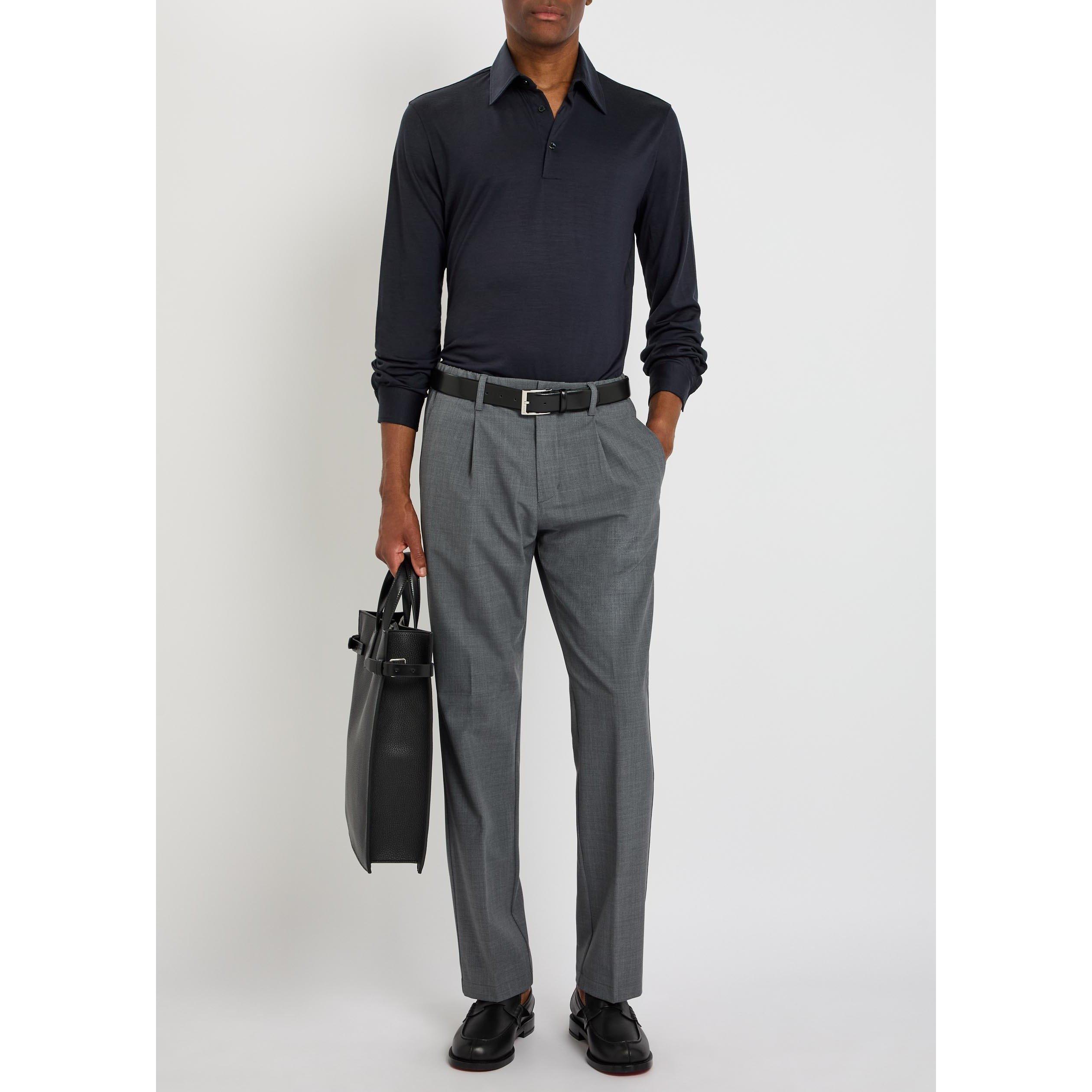 NAVY - Herno - Men's Long-Sleeve Wool Polo Shirt - 5