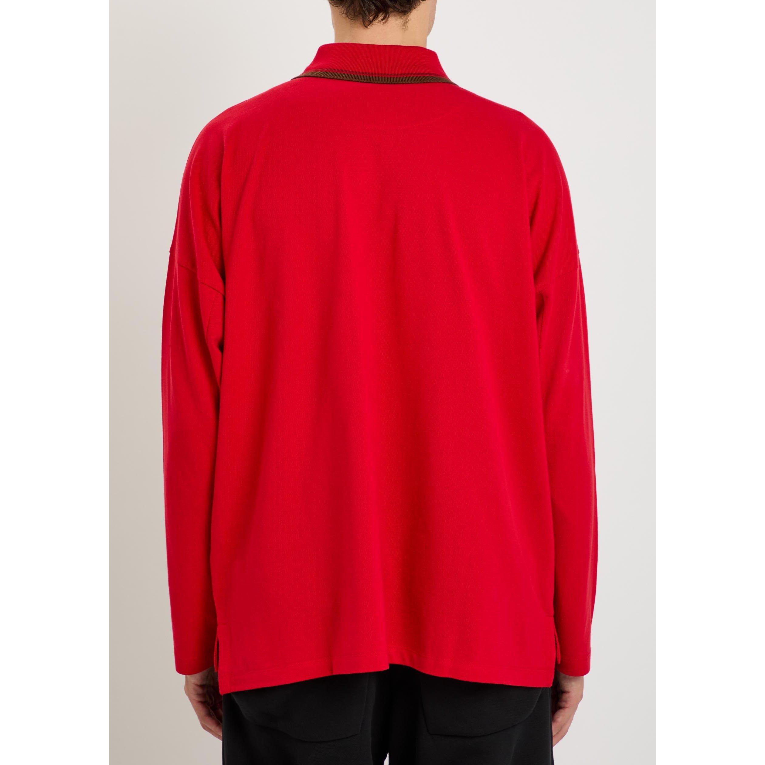 RED - Vivienne Westwood - Men's Cotton Long-Sleeve Oversized-Fit Polo Shirt - 3