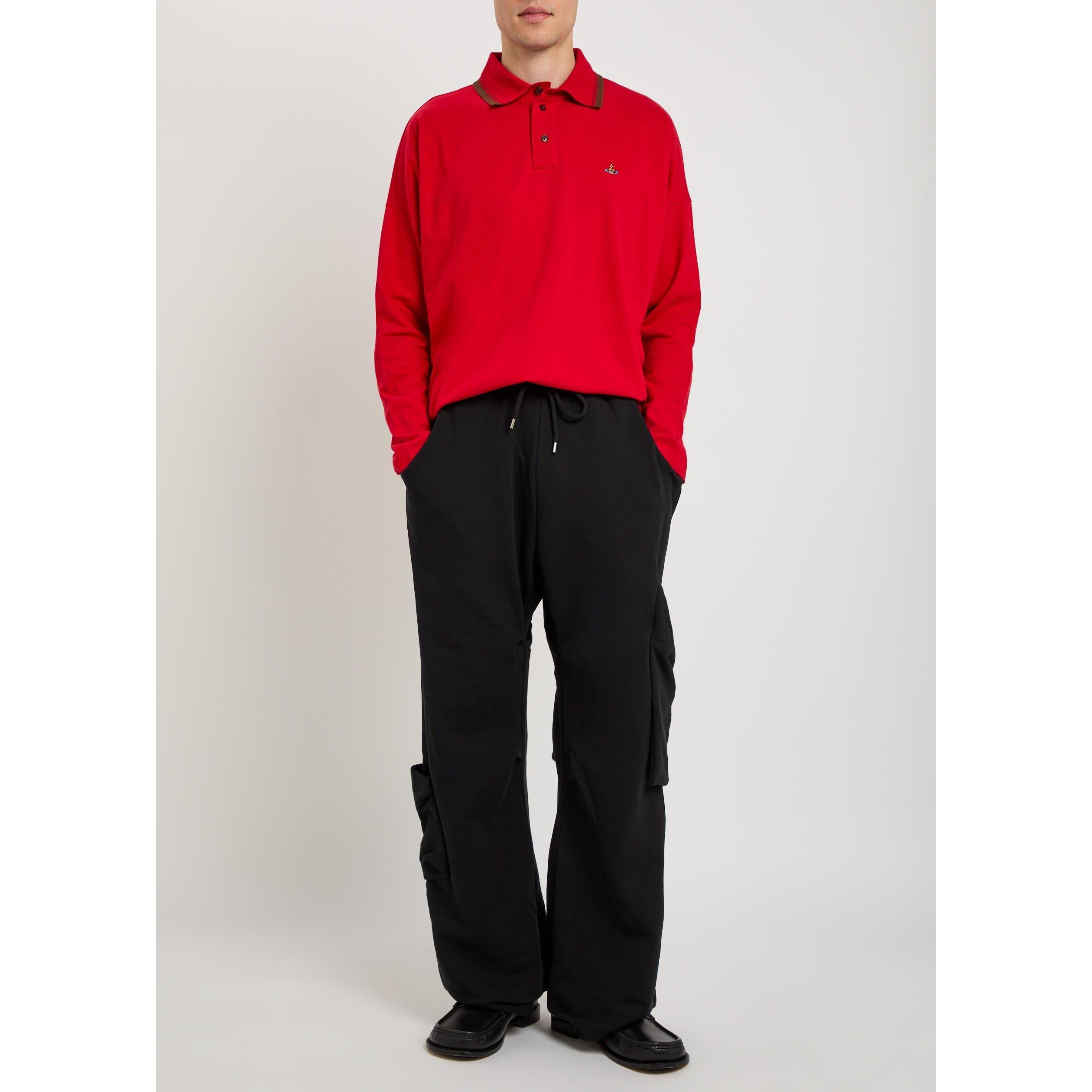 RED - Vivienne Westwood - Men's Cotton Long-Sleeve Oversized-Fit Polo Shirt - 5