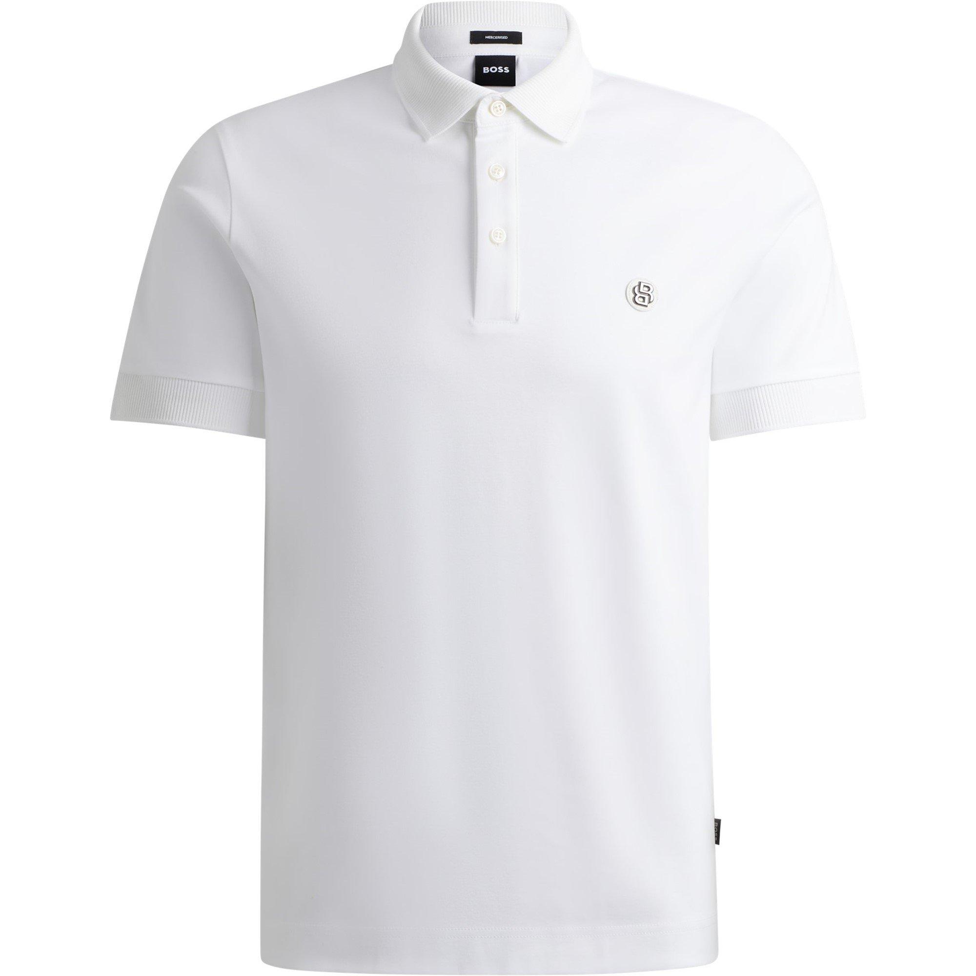 Boss Mens BOSS BLACK Parris Polo Signature Monogram Shirt - White 100 - Medium