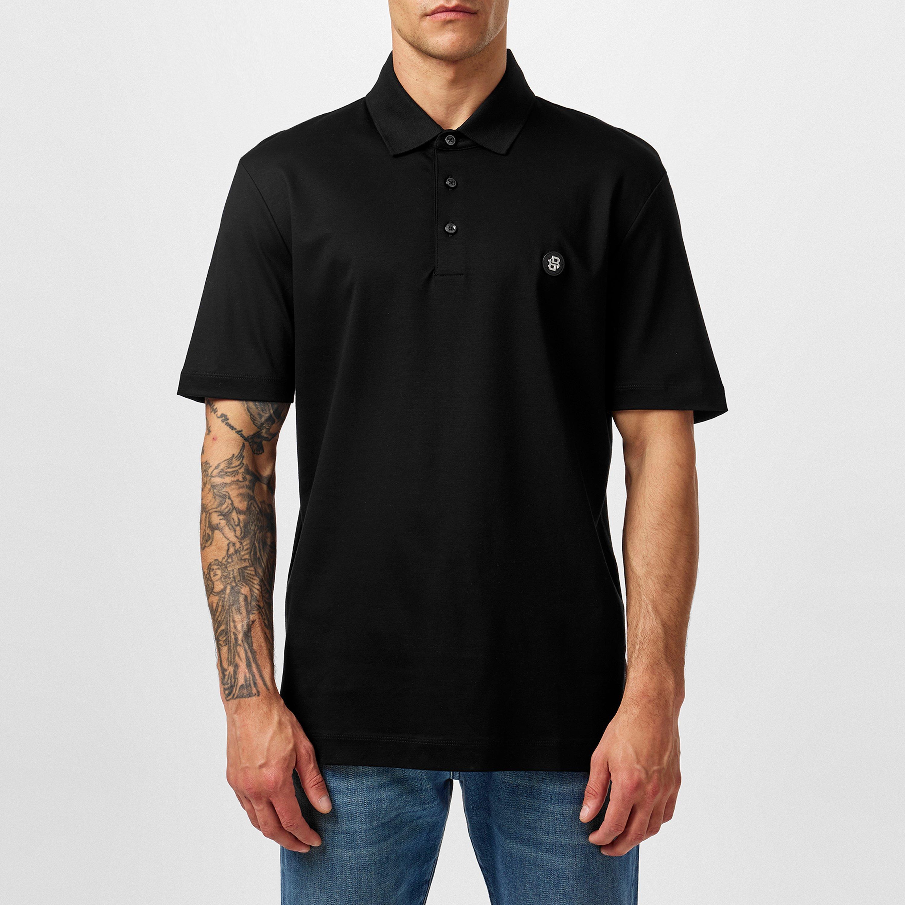 Black 001 - Boss - Men's Black Cotton Short Sleeve Polo Shirt - 3
