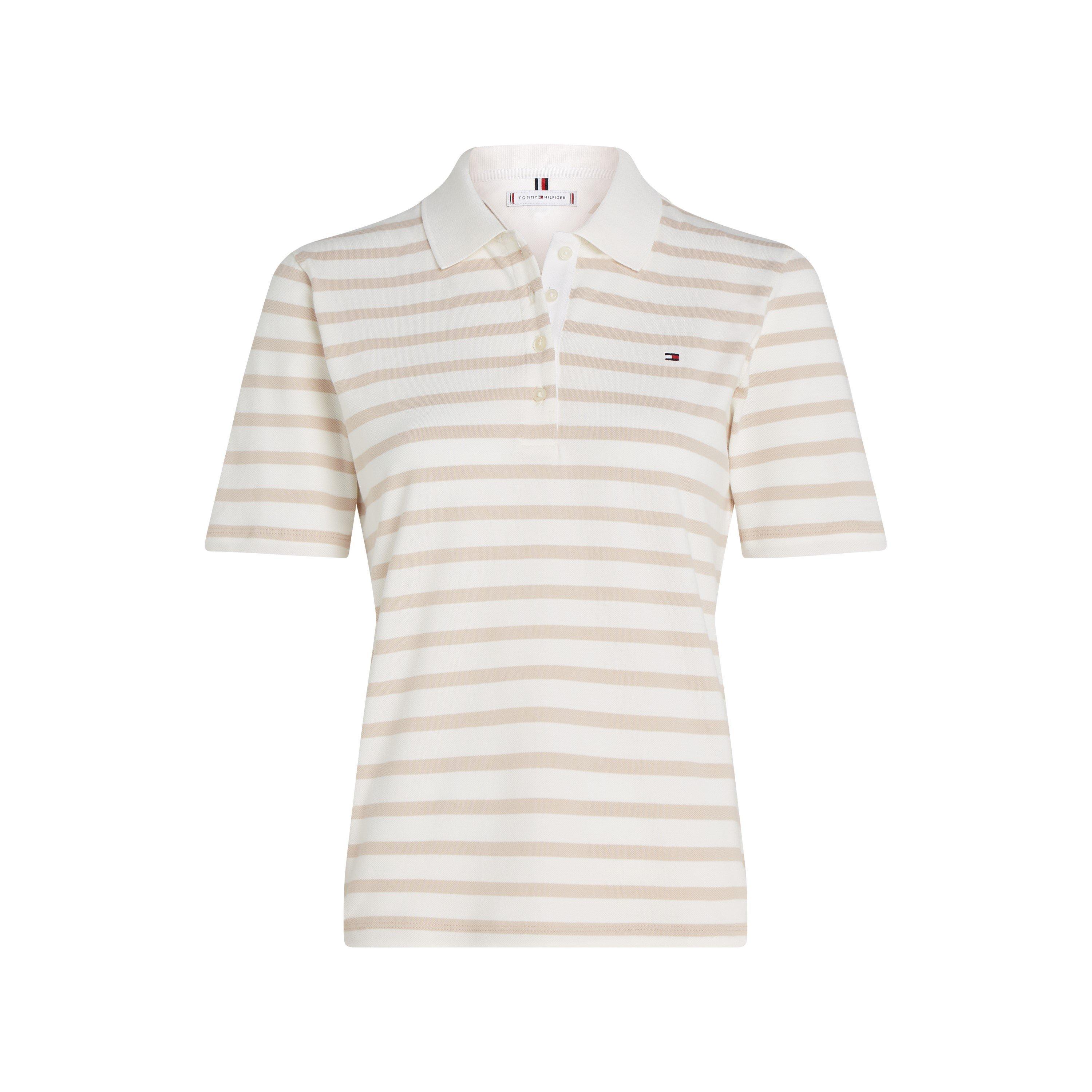 Ecru/Beige - Tommy Hilfiger - Women's Pique Stripe Short-Sleeve Polo Shirt - 4