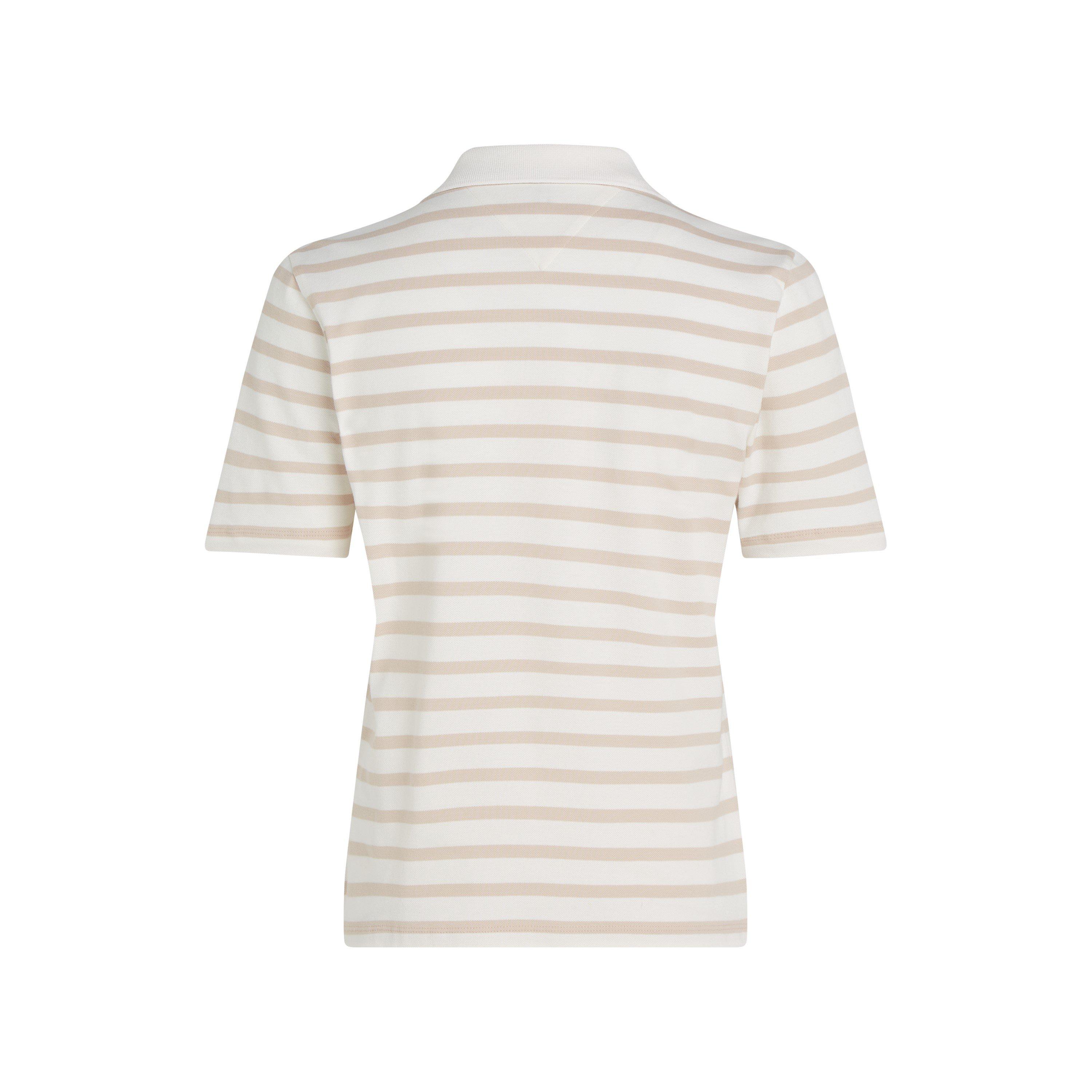 Ecru/Beige - Tommy Hilfiger - Women's Pique Stripe Short-Sleeve Polo Shirt - 5