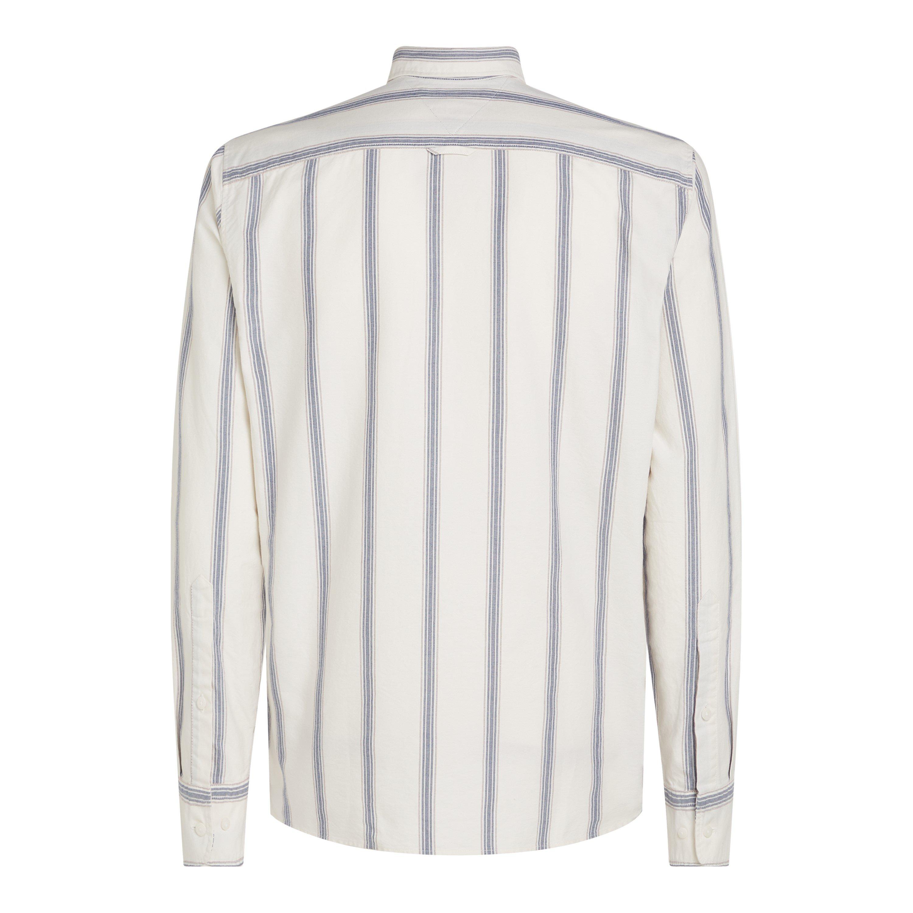 White/Navy - Tommy Hilfiger - Men's Shadow Stripe Long-Sleeve Patterned Shirt - 7