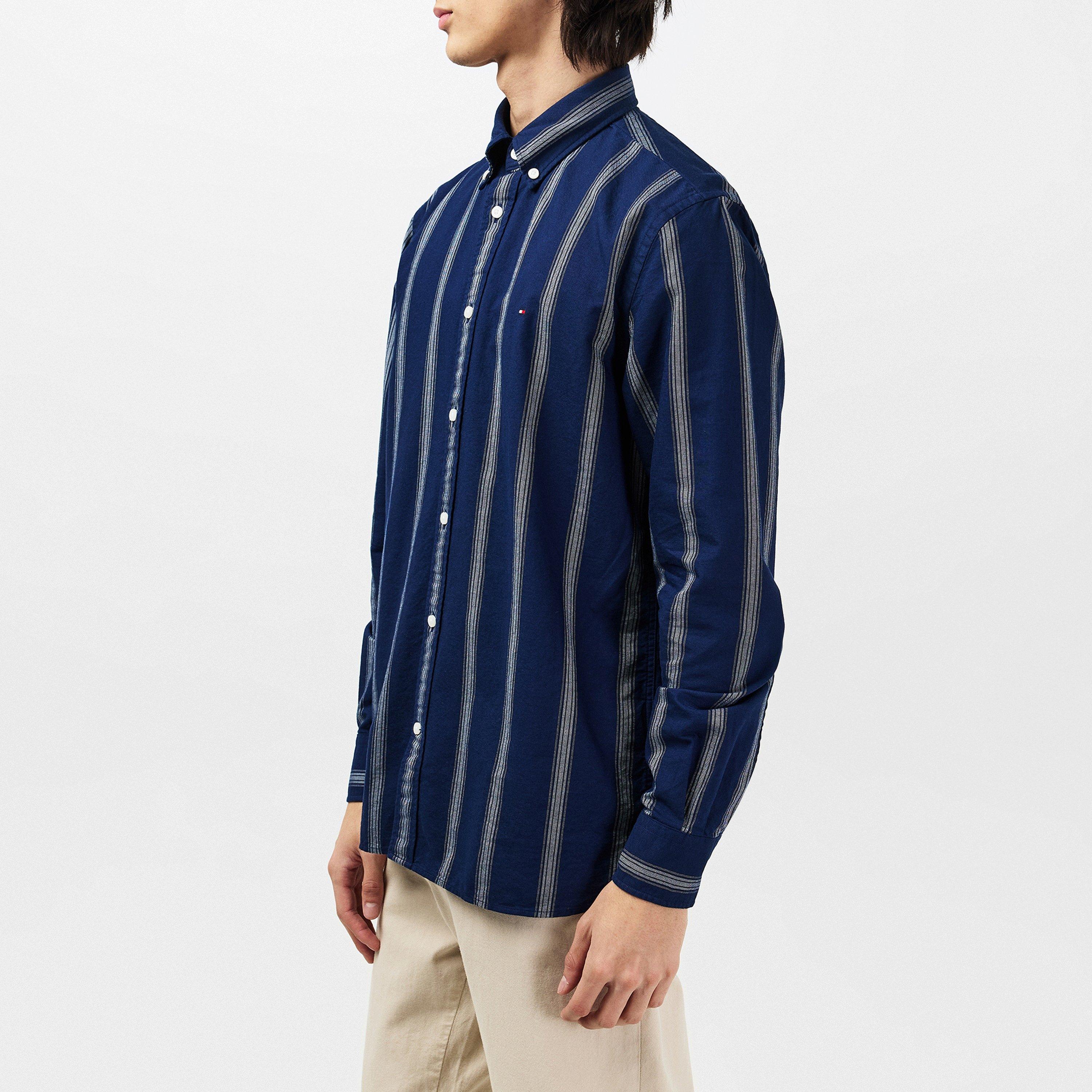 Navy/White - Tommy Hilfiger - Men's Shadow Stripe Long-Sleeve Patterned Shirt - 2