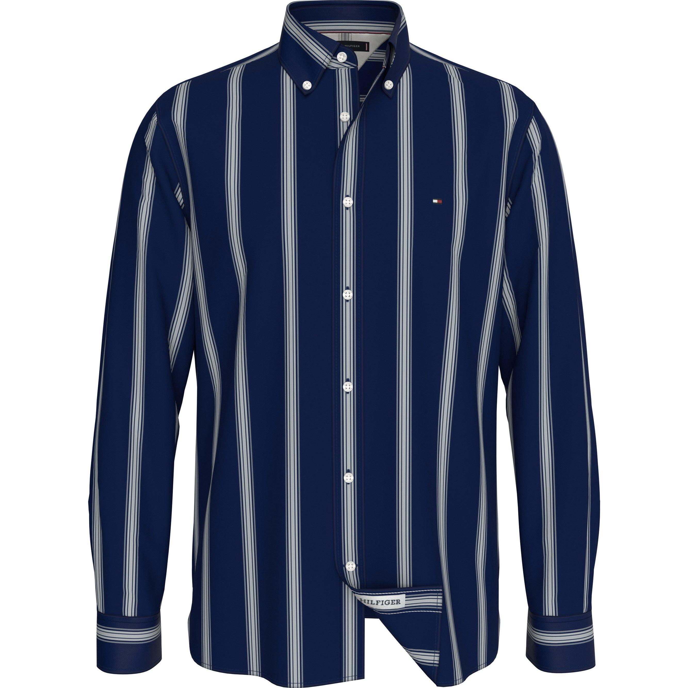 Navy/White - Tommy Hilfiger - Men's Shadow Stripe Long-Sleeve Patterned Shirt - 5