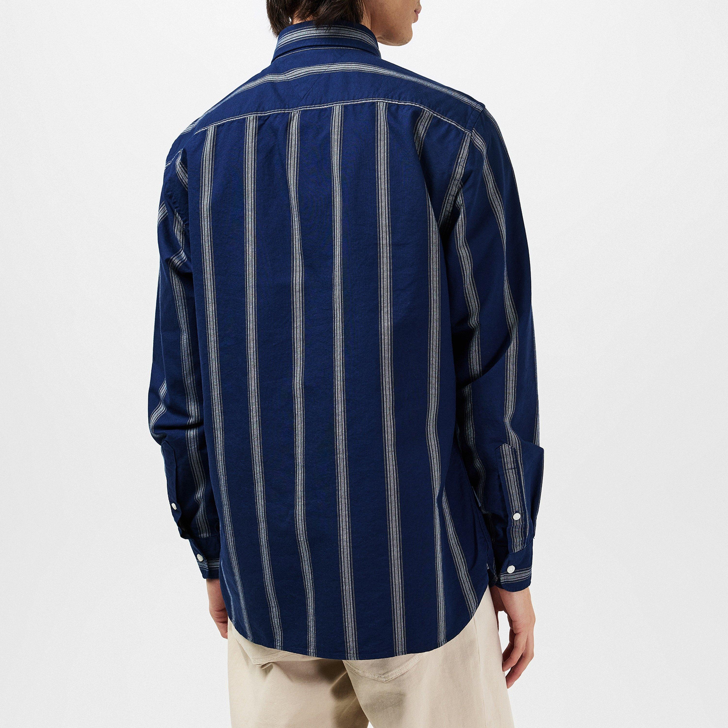 Navy/White - Tommy Hilfiger - Men's Shadow Stripe Long-Sleeve Patterned Shirt - 3