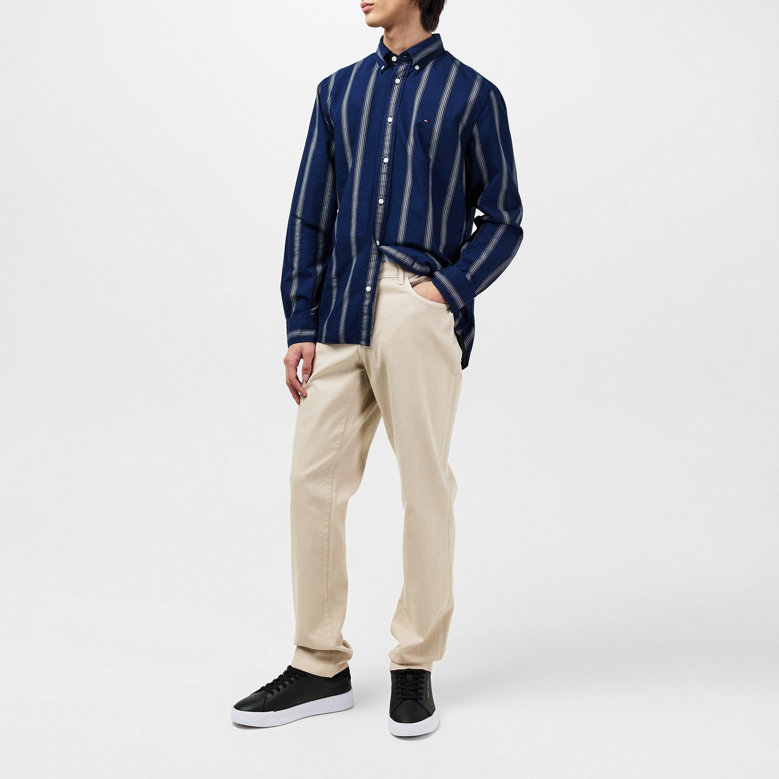 Navy/White - Tommy Hilfiger - Men's Shadow Stripe Long-Sleeve Patterned Shirt - 4