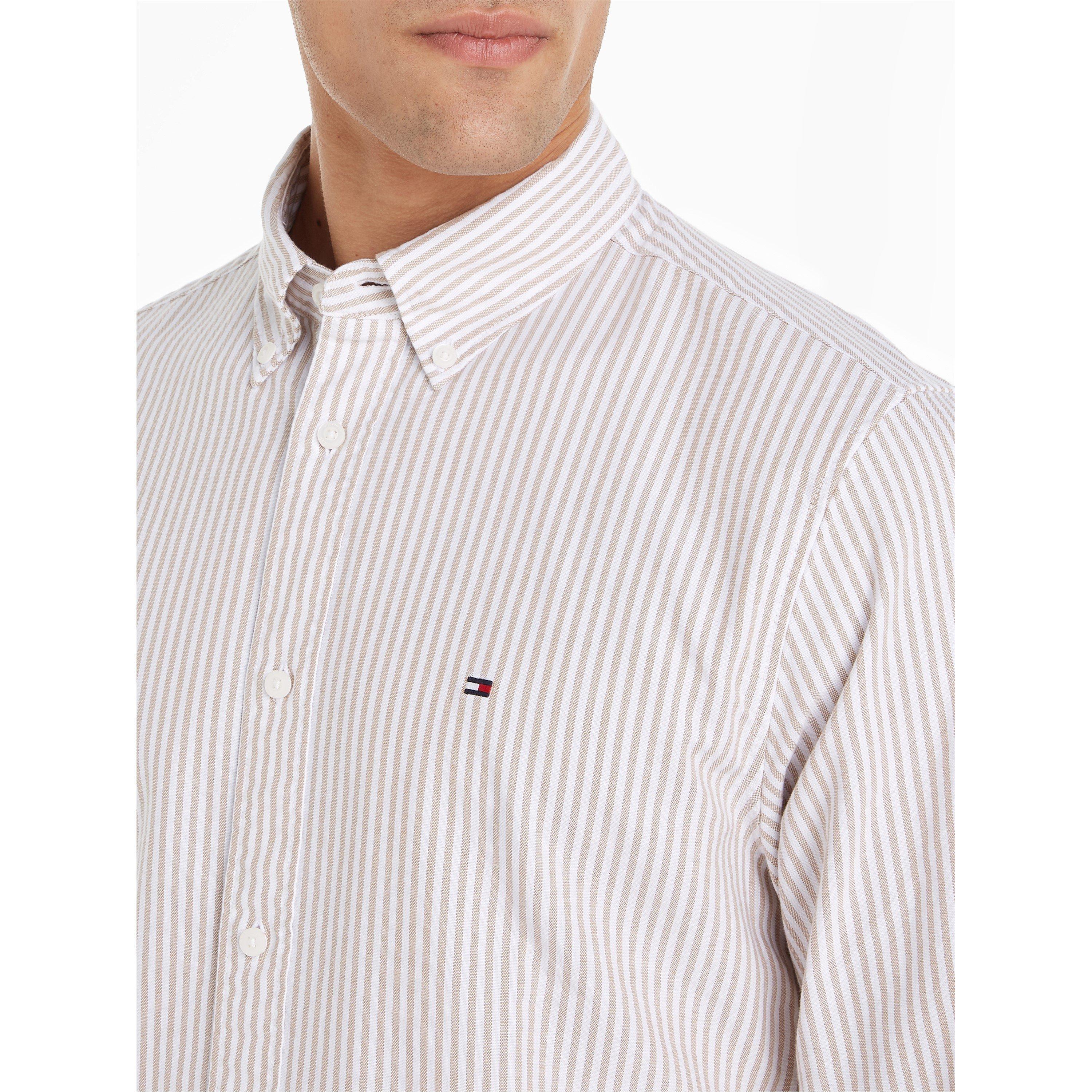 Khaki/White - Tommy Hilfiger - Men's Oxford Striped Long-Sleeve Patterned Shirt - 2