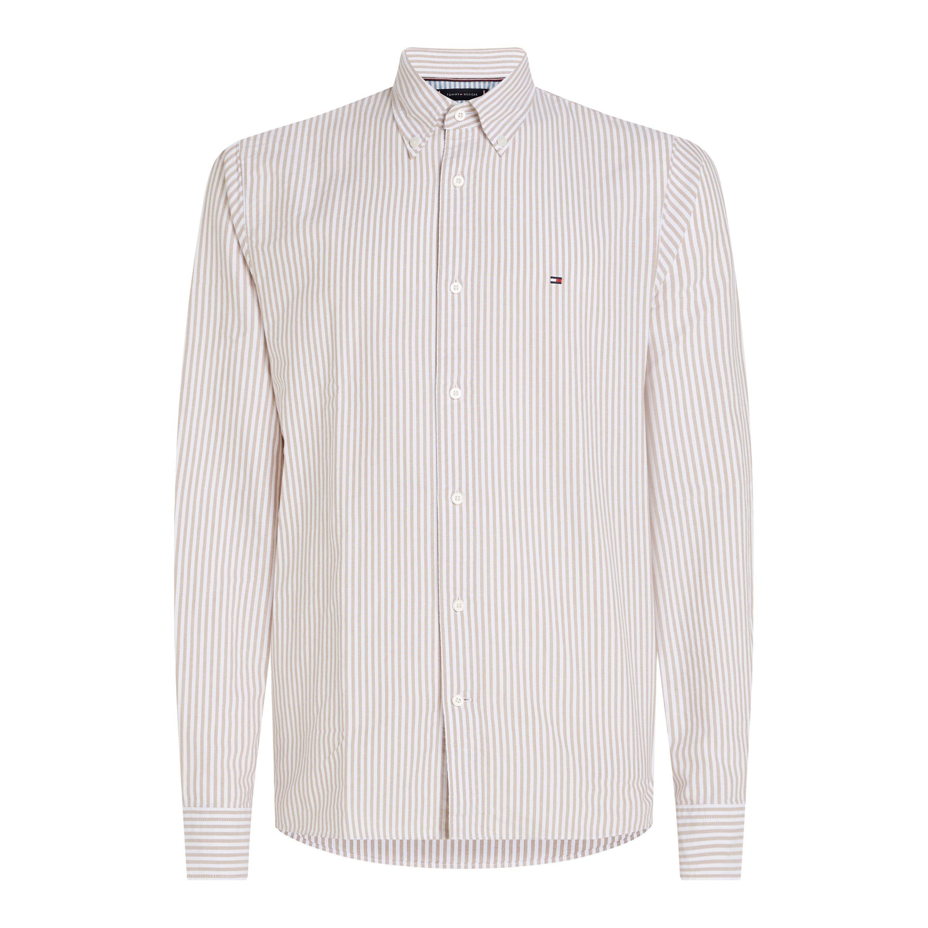 Khaki/White - Tommy Hilfiger - Men's Oxford Striped Long-Sleeve Patterned Shirt - 4