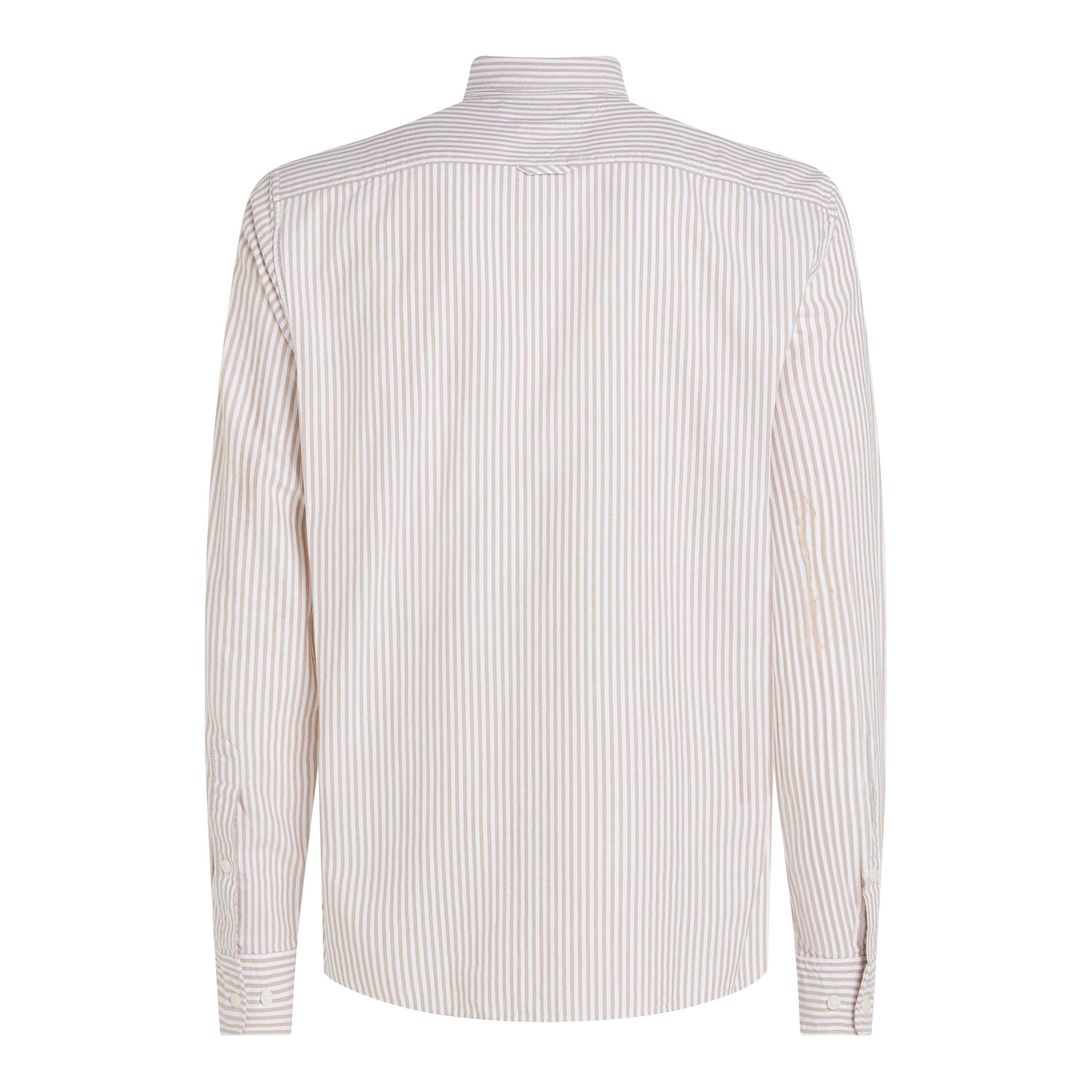 Khaki/White - Tommy Hilfiger - Men's Oxford Striped Long-Sleeve Patterned Shirt - 5