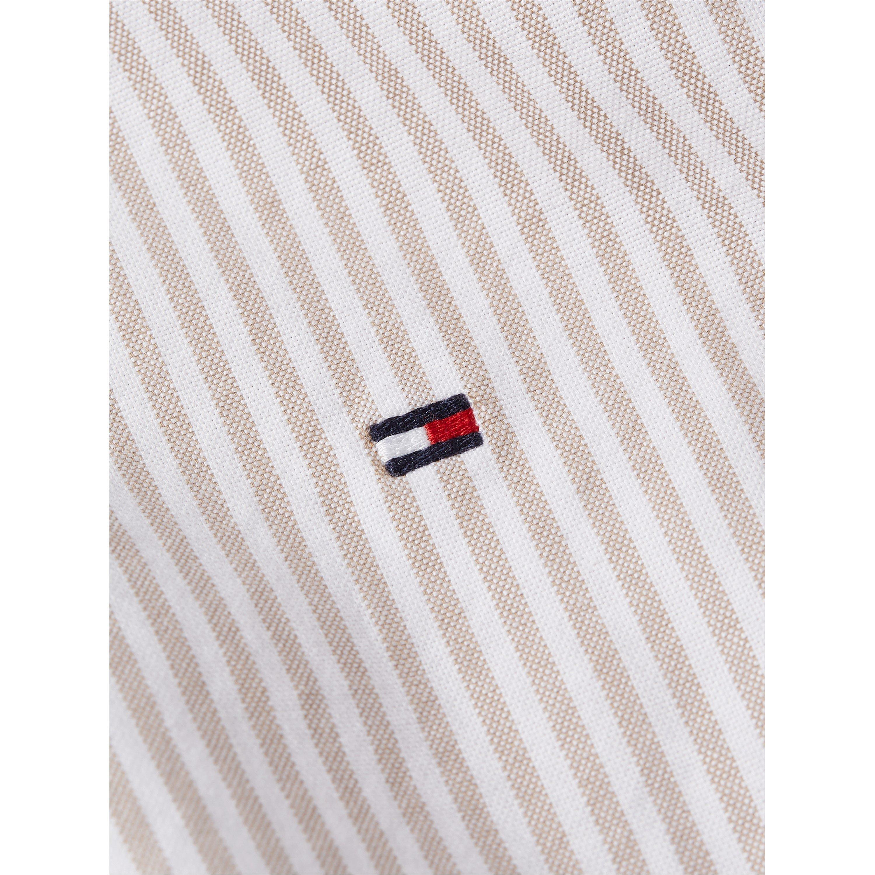 Khaki/White - Tommy Hilfiger - Men's Oxford Striped Long-Sleeve Patterned Shirt - 6