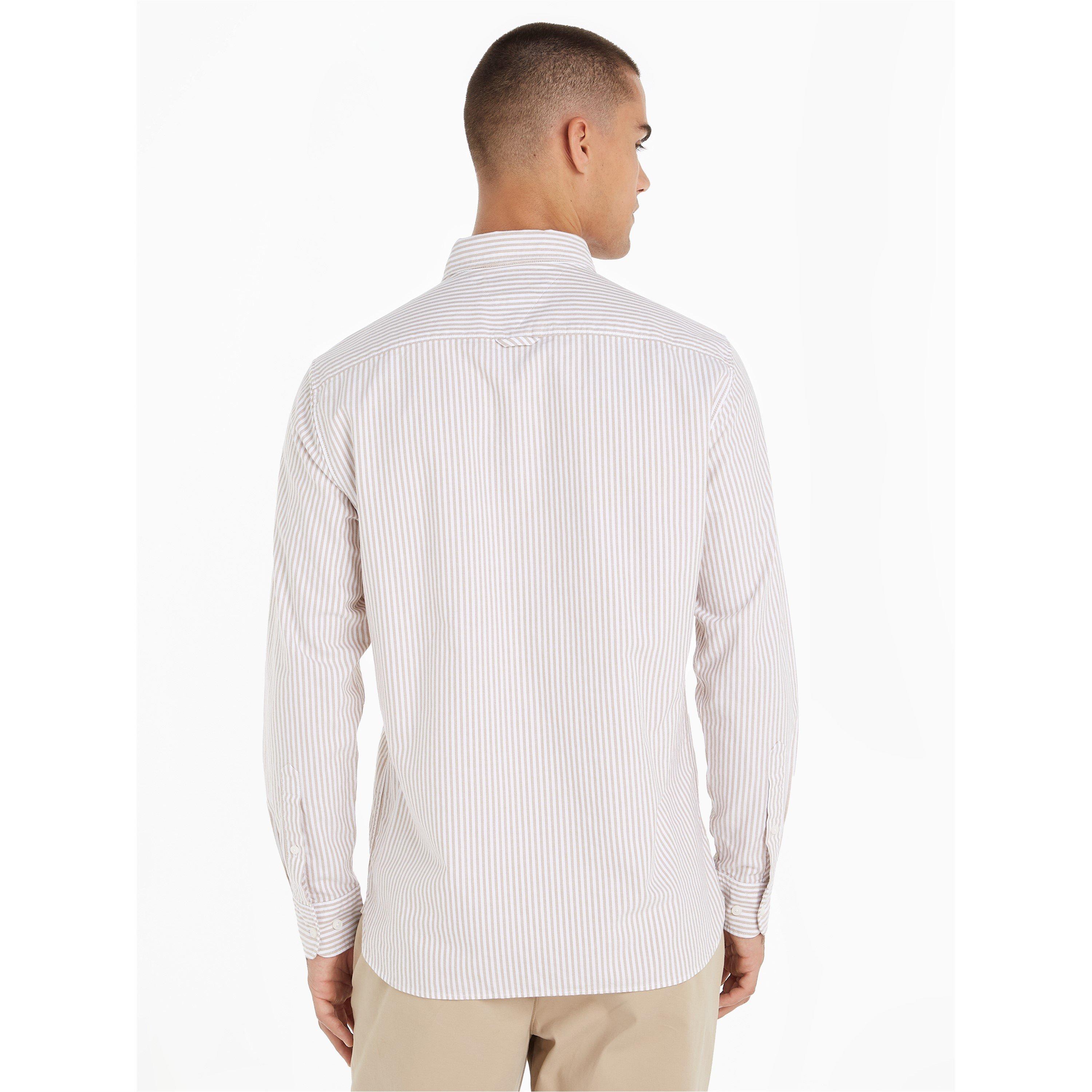 Khaki/White - Tommy Hilfiger - Men's Oxford Striped Long-Sleeve Patterned Shirt - 3