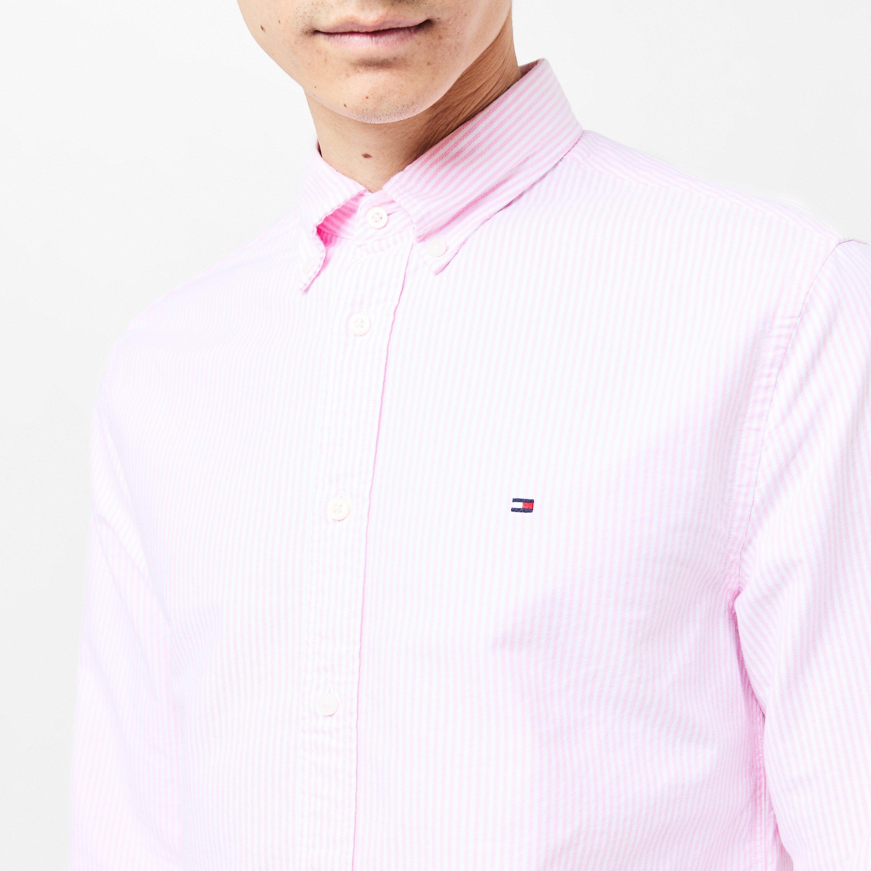 Pink/White - Tommy Hilfiger - Men's Oxford Striped Long-Sleeve Patterned Shirt - 5