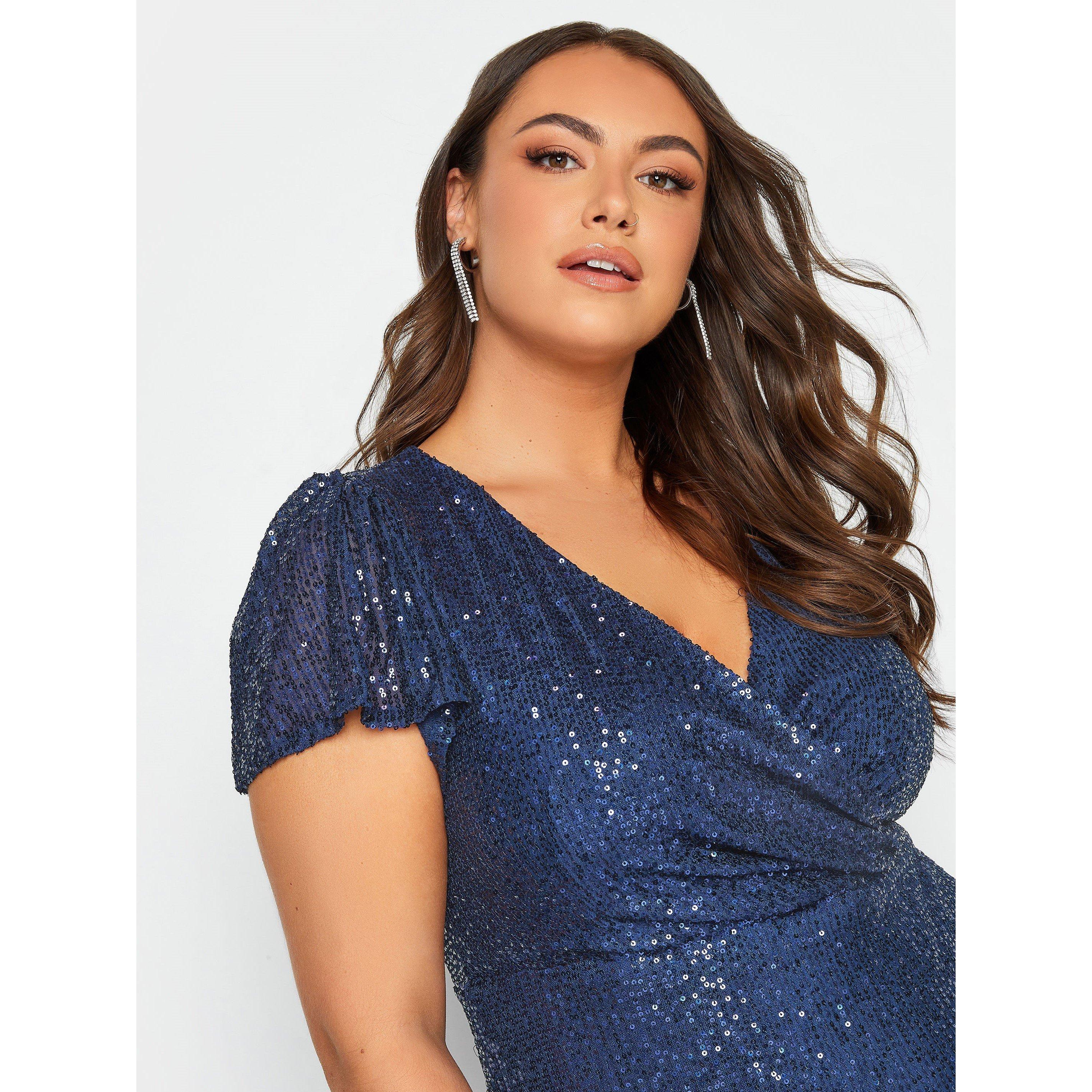Navy - YOURS - Yours London Sequin Wrap Shift Dress Navy - 4