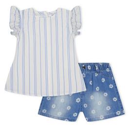 Hello World Baby Girl Frill Top and Print Short Set