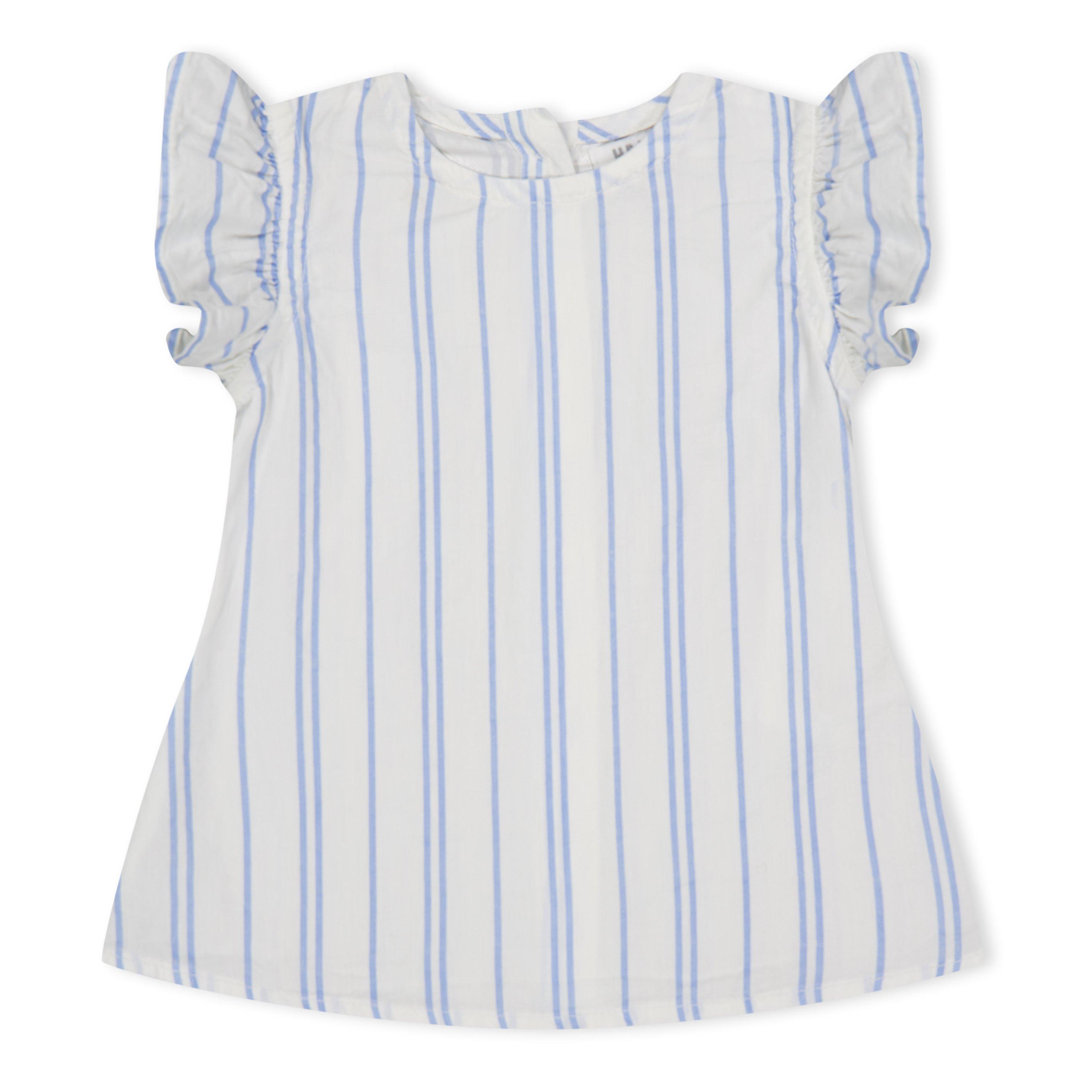 BLAUW/WIT - Hello World - Baby Girl Frill Top and Print Short Clothing Set - 2