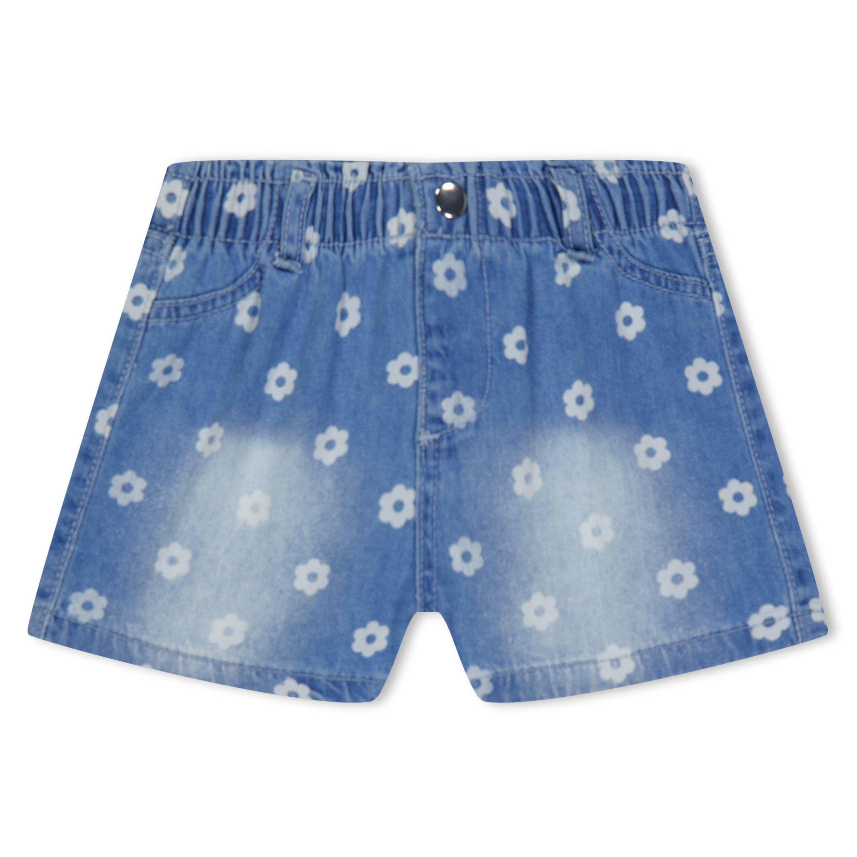 BLAUW/WIT - Hello World - Baby Girl Frill Top and Print Short Clothing Set - 3