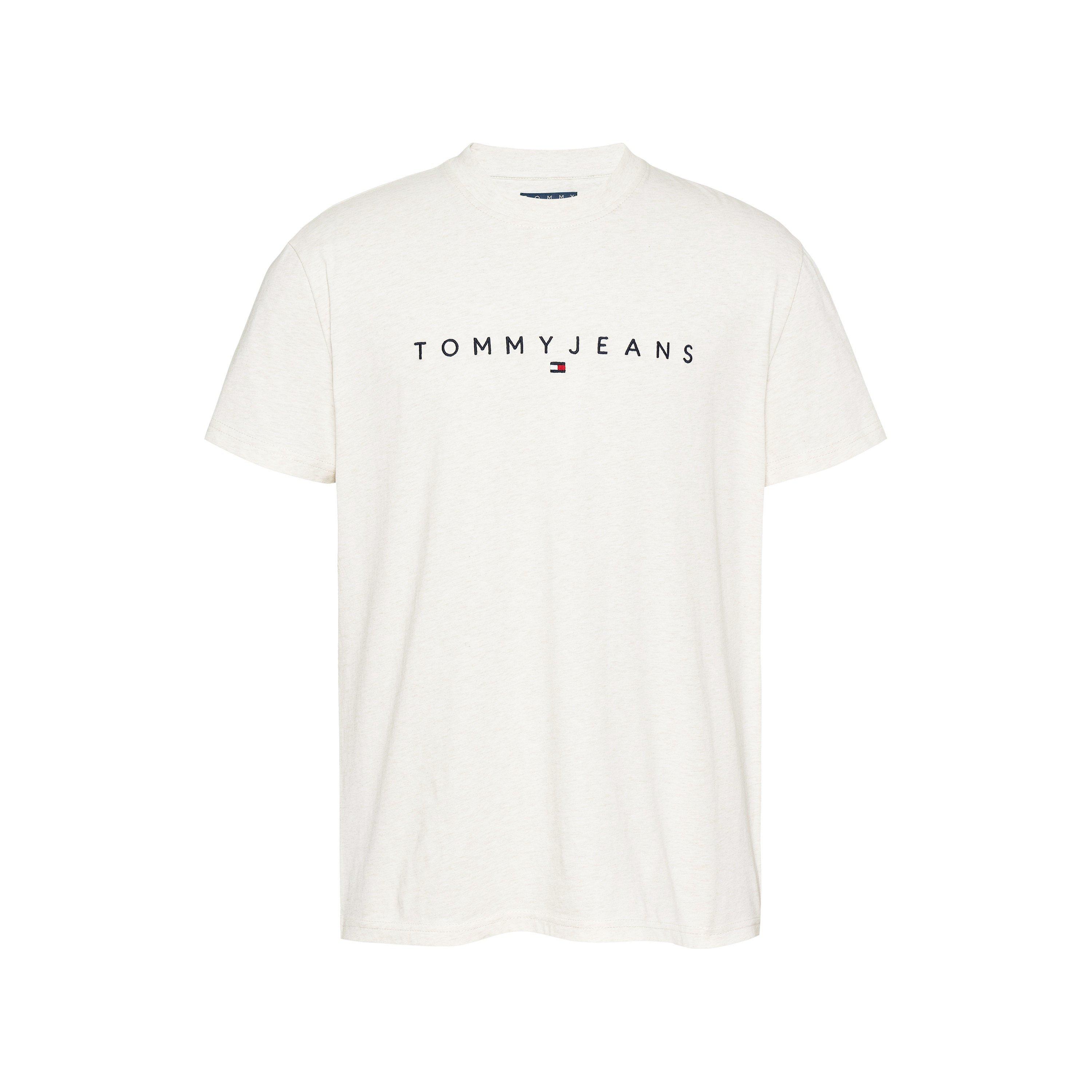 Oat Marl Htr - Tommy Jeans - Men's Linear Logo T-Shirt - 1