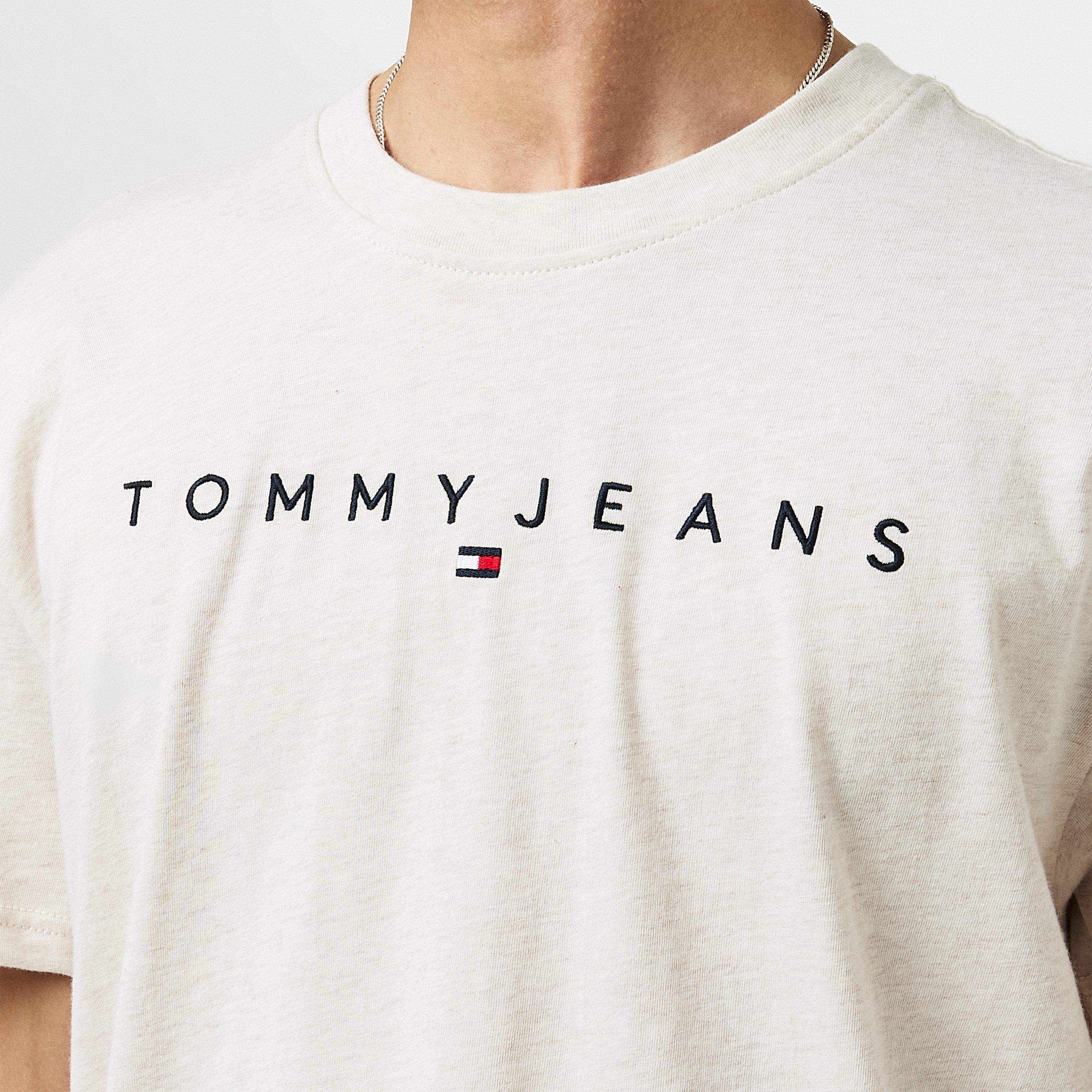 Oat Marl Htr - Tommy Jeans - Men's Linear Logo T-Shirt - 5