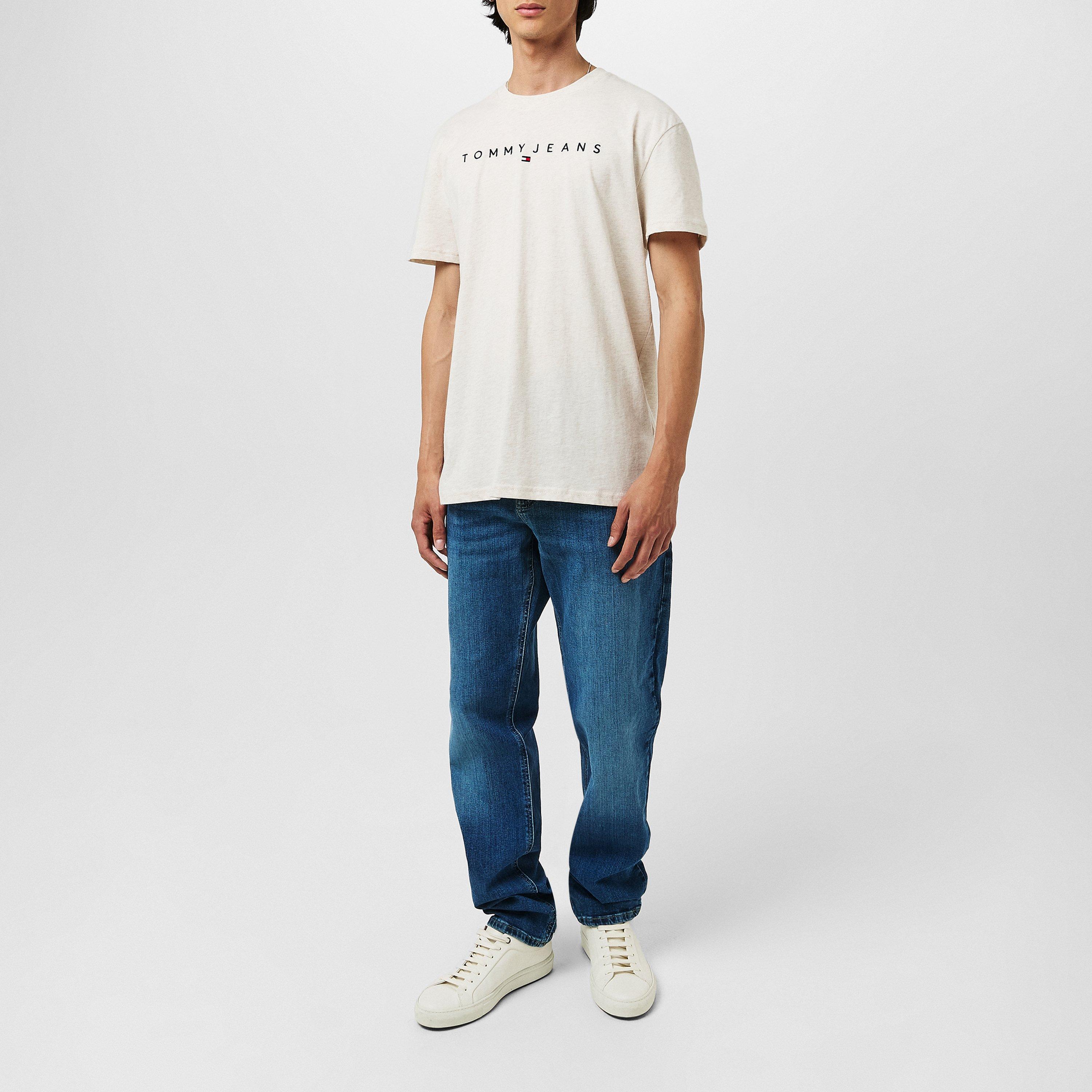 Oat Marl Htr - Tommy Jeans - Men's Linear Logo T-Shirt - 6