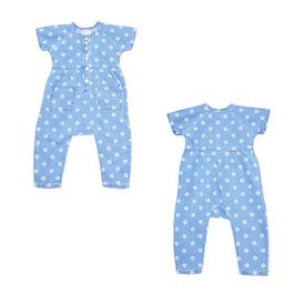 Hello World Baby Girl Floral Denim Romper Blue