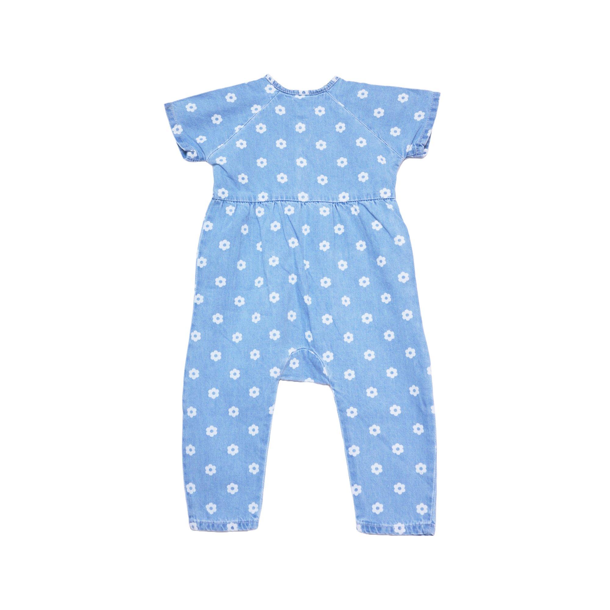 BLUE - Hello World - Baby Girl Floral Denim Blue Bodysuit - 3