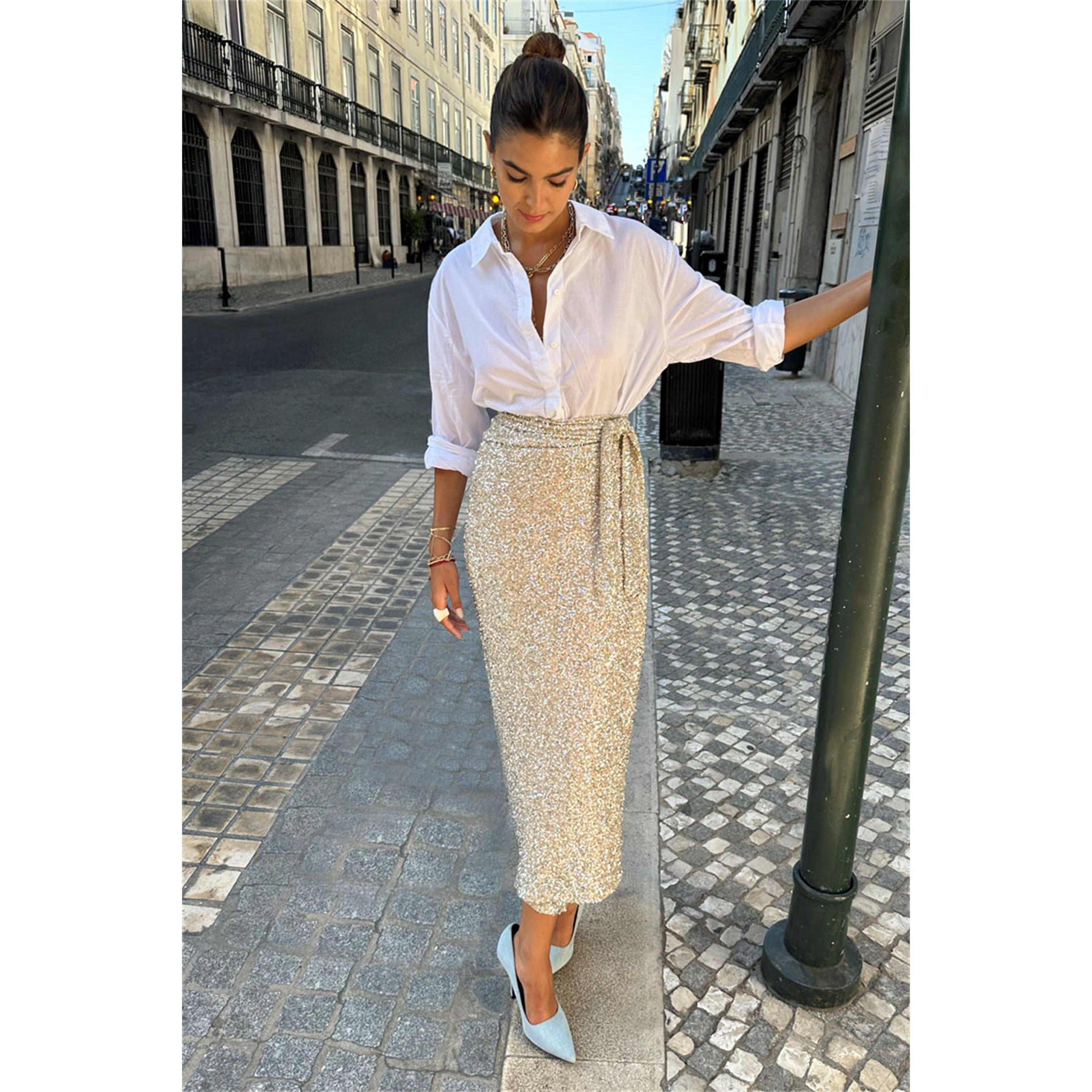 Silver - Never Fully Dressed - Women's Jaspre Sequin Midi Skirt - 2