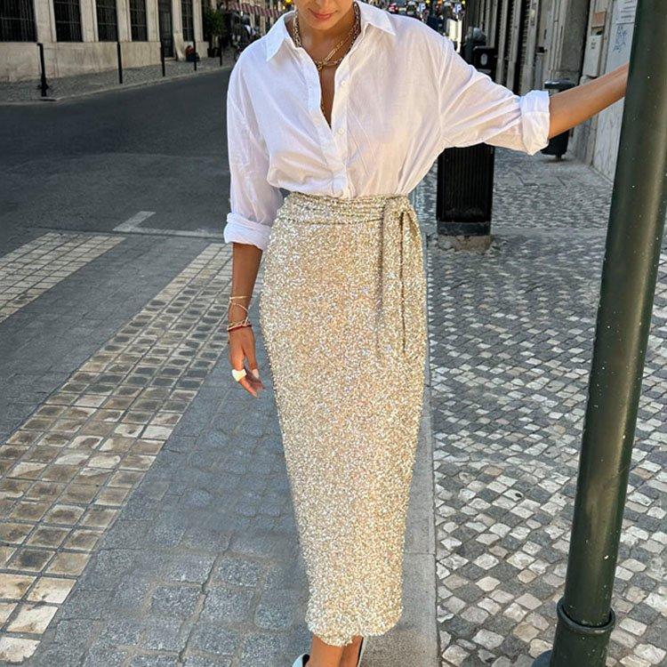 Silver - Never Fully Dressed - Women's Jaspre Sequin Midi Skirt - 3