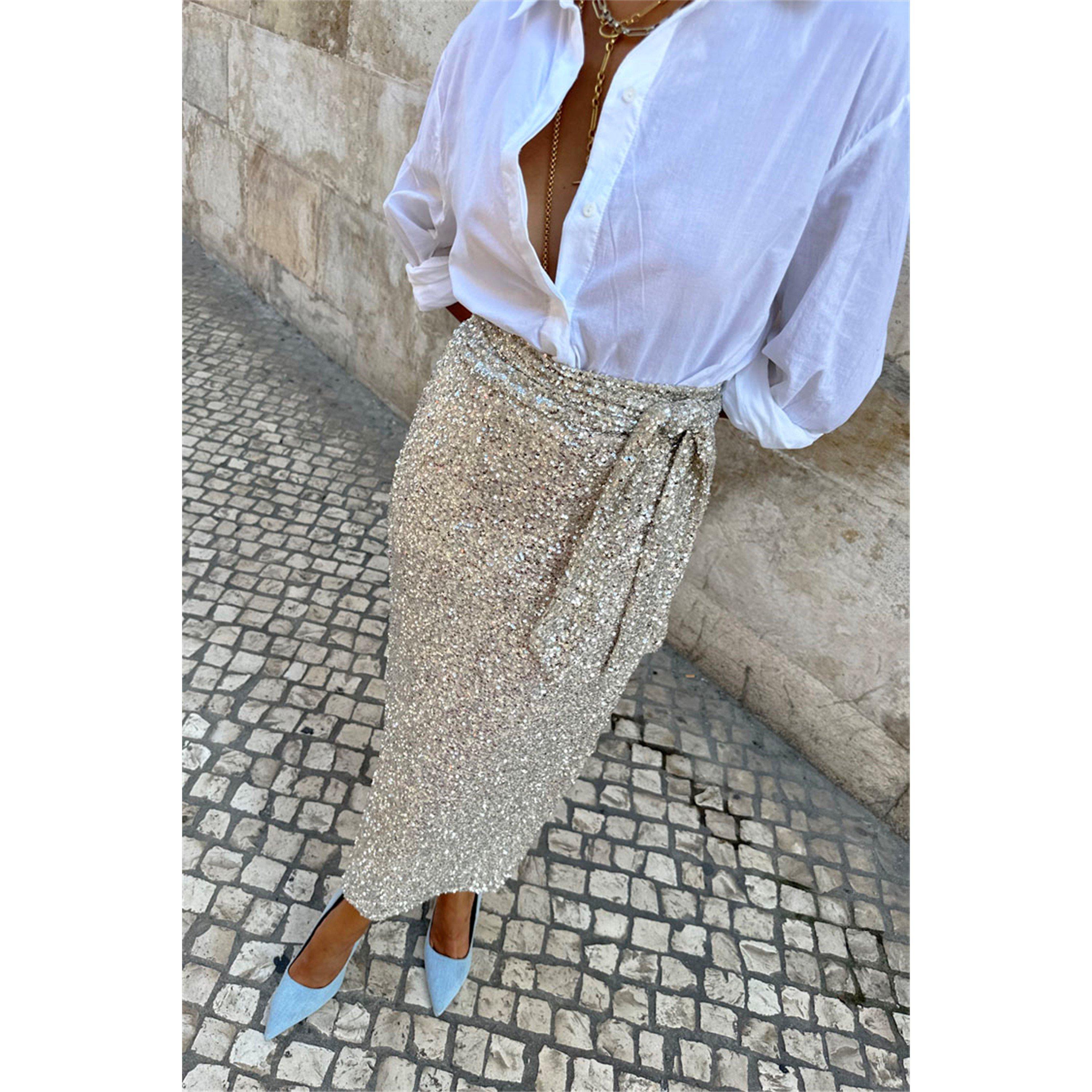 Silver - Never Fully Dressed - Women's Jaspre Sequin Midi Skirt - 4