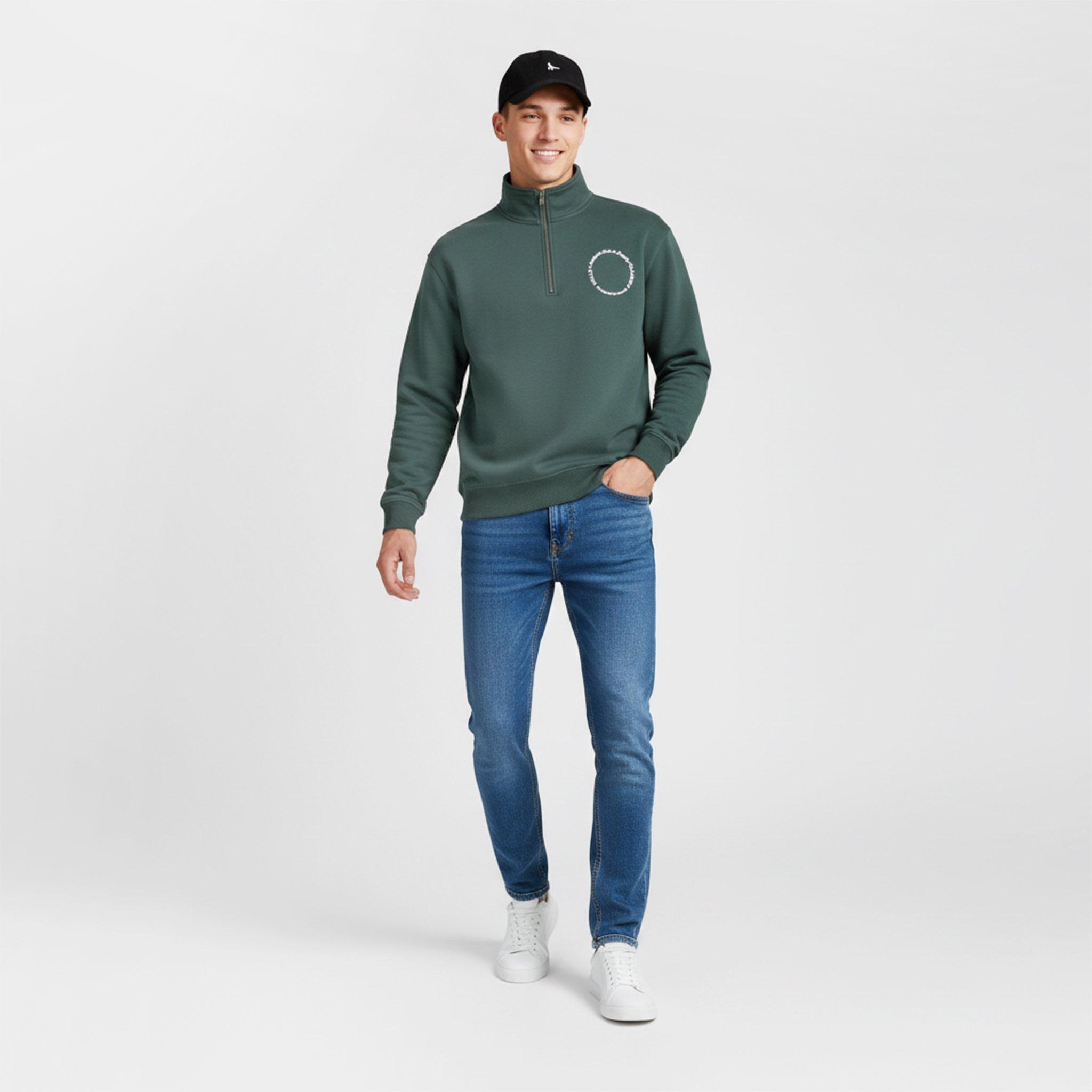 Dark Pine - Jack Wills - Men's Athletic Cotton Long Sleeve Funnel Neck Oversized Fit 1/4 Zip Fleece - 5