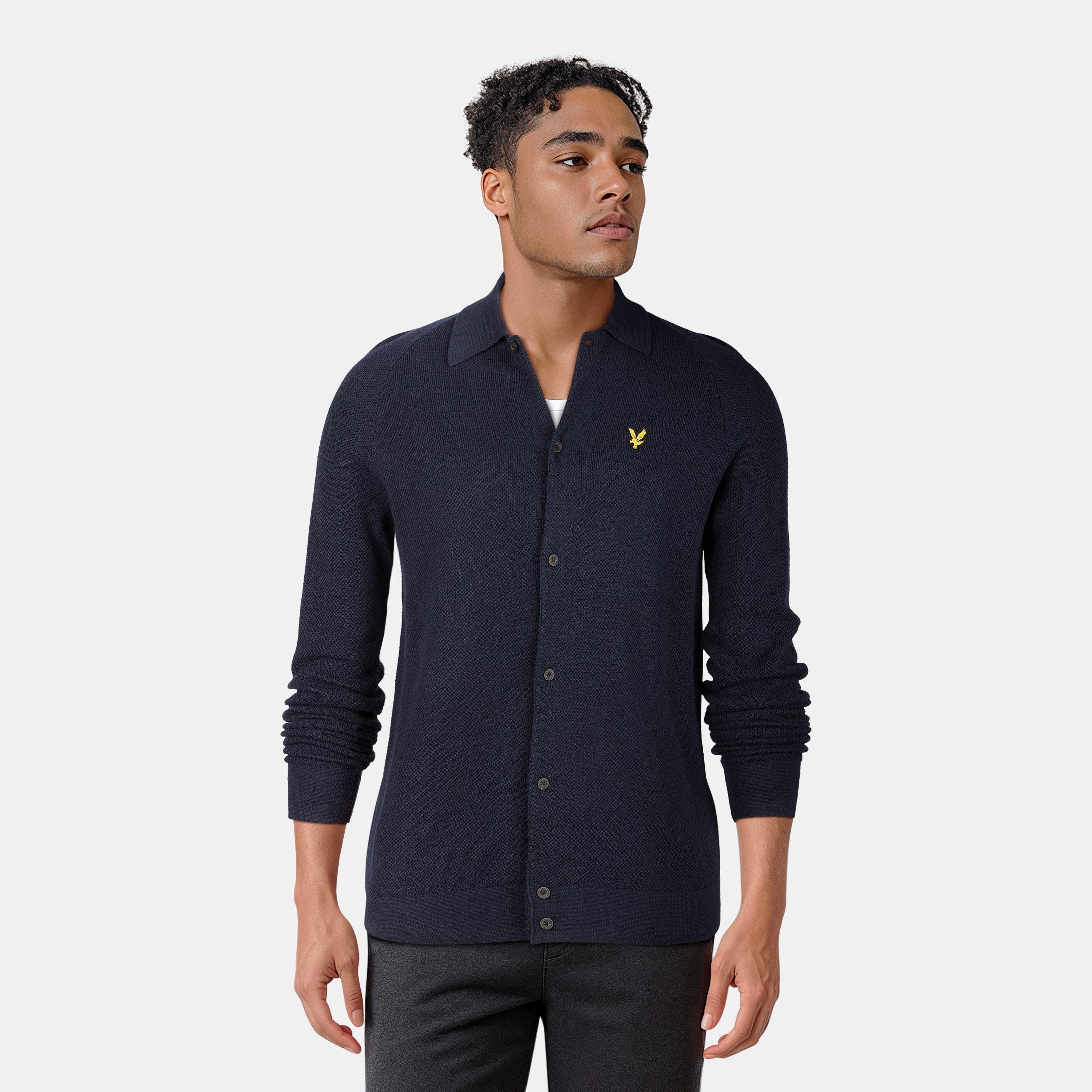 Dark Navy - Lyle and Scott - Men's Linen Knitted Long-Sleeve Plain Shirt - 3