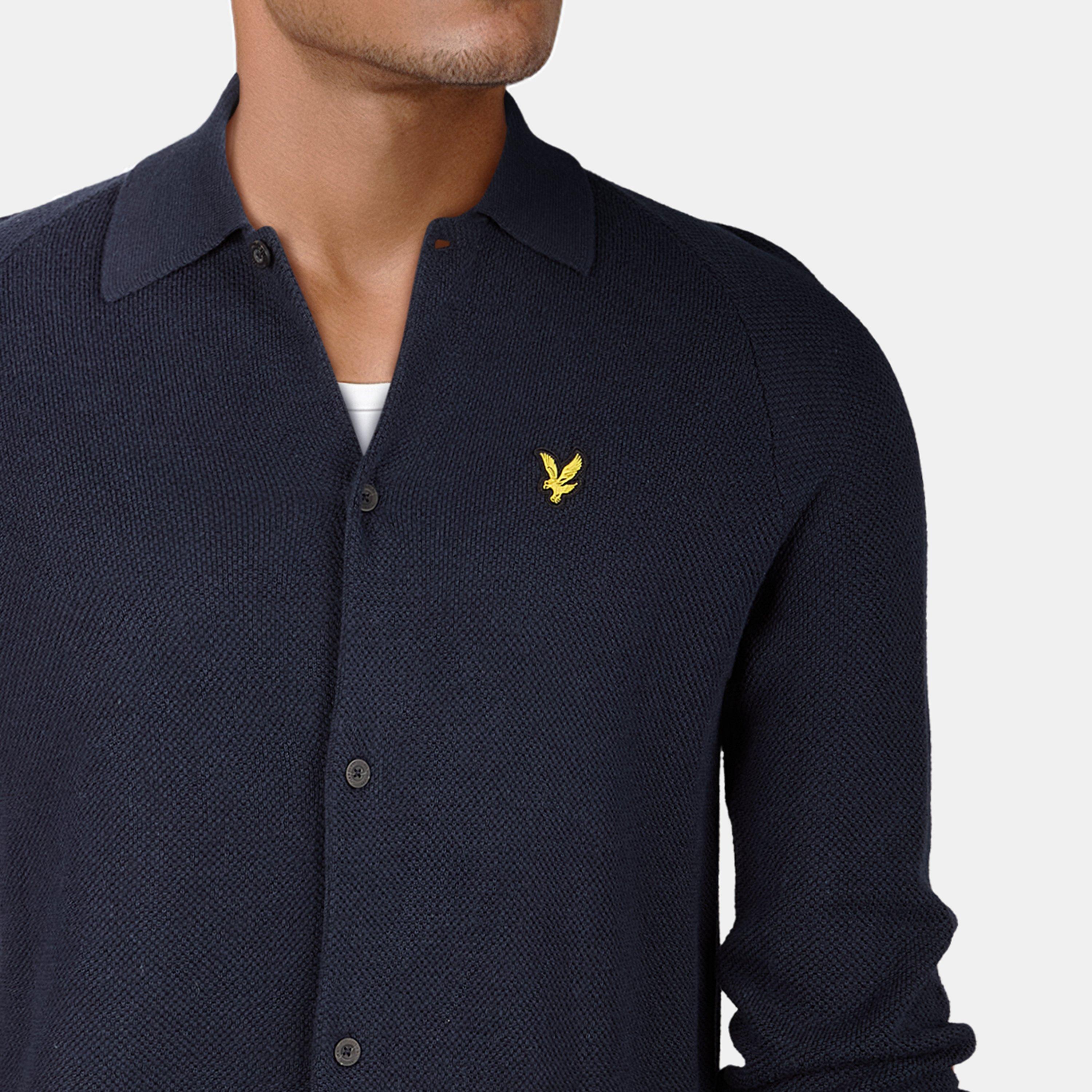 Dark Navy - Lyle and Scott - Men's Linen Knitted Long-Sleeve Plain Shirt - 5