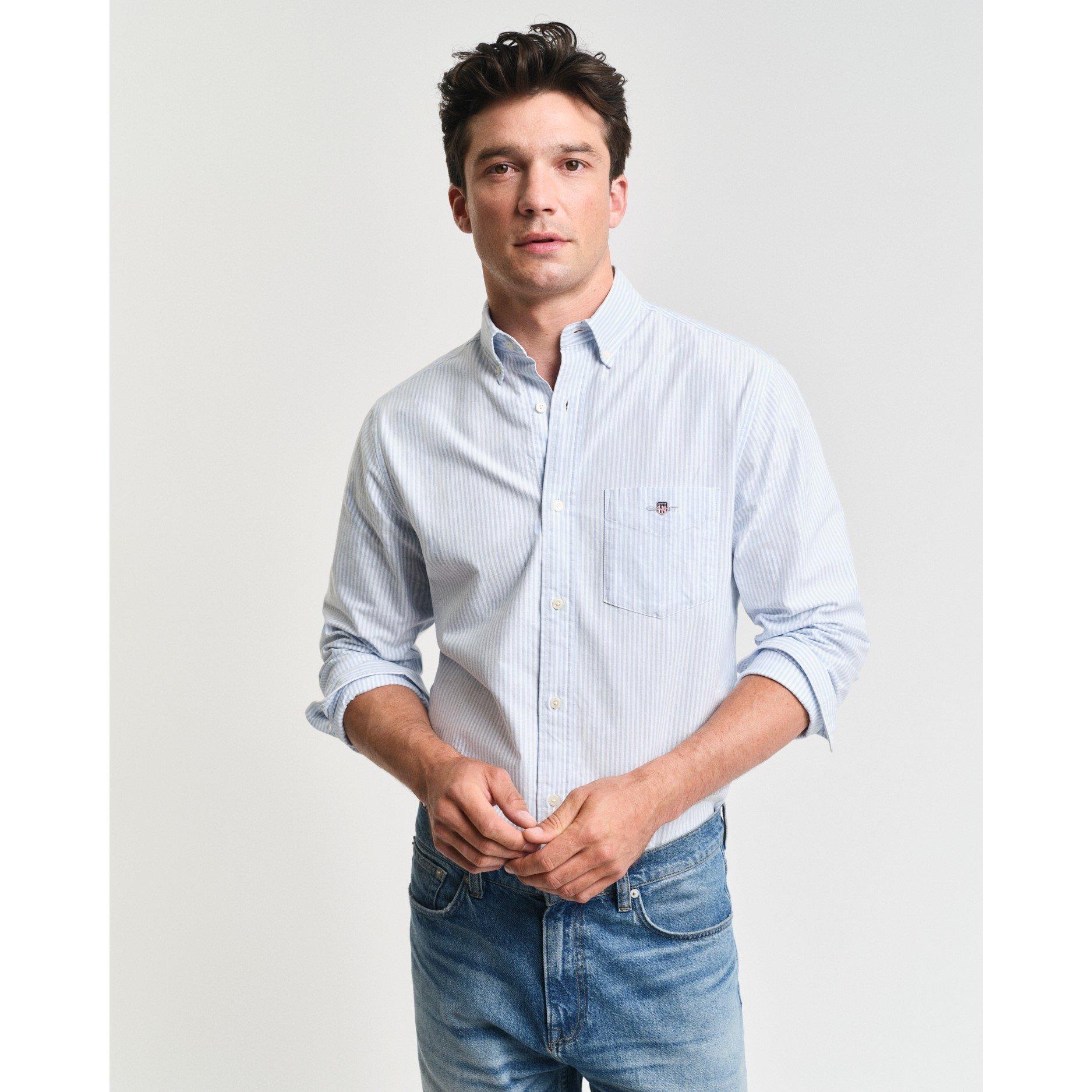 Gant Regular Fit Banker Stripe Classic Oxford Shirt - Pale Blue 455 - S