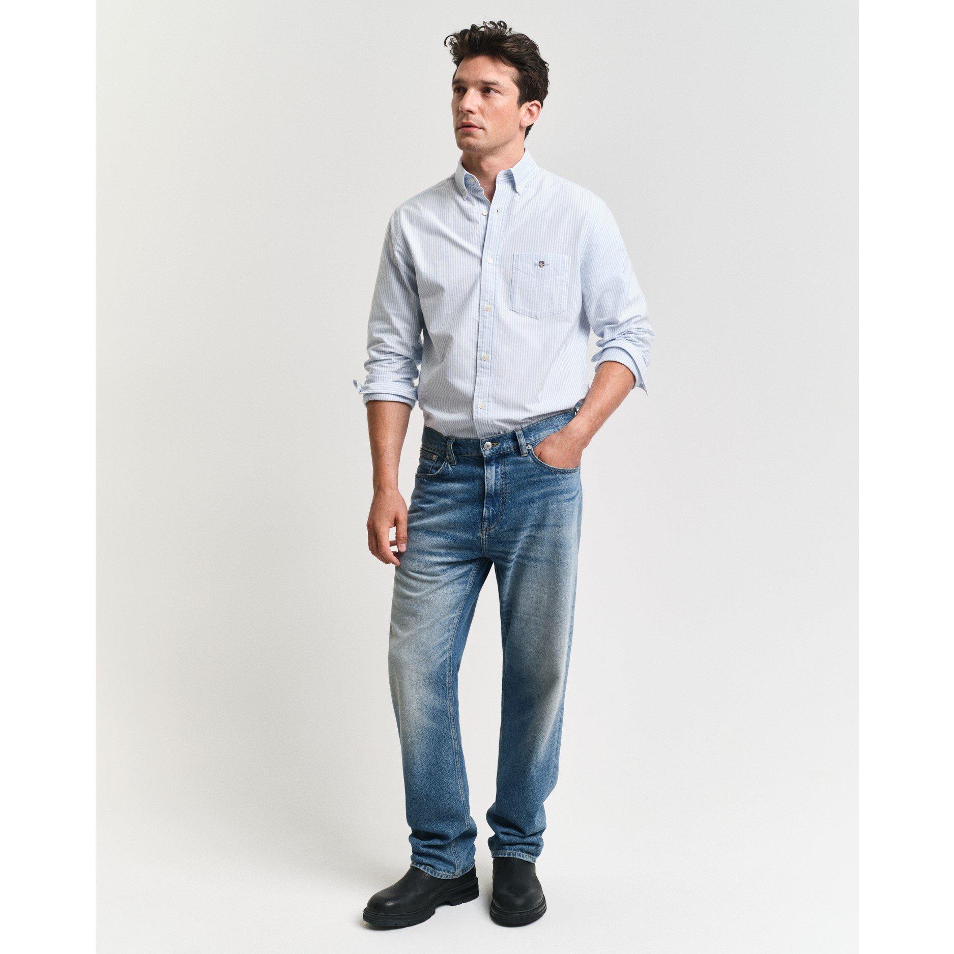 Pale Blue 455 - Gant - Regular Fit Banker Stripe Classic Oxford Shirt - 3