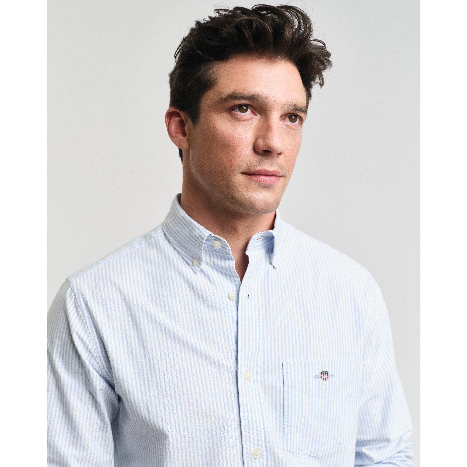 Pale Blue 455 - Gant - Regular Fit Banker Stripe Classic Oxford Shirt - 4