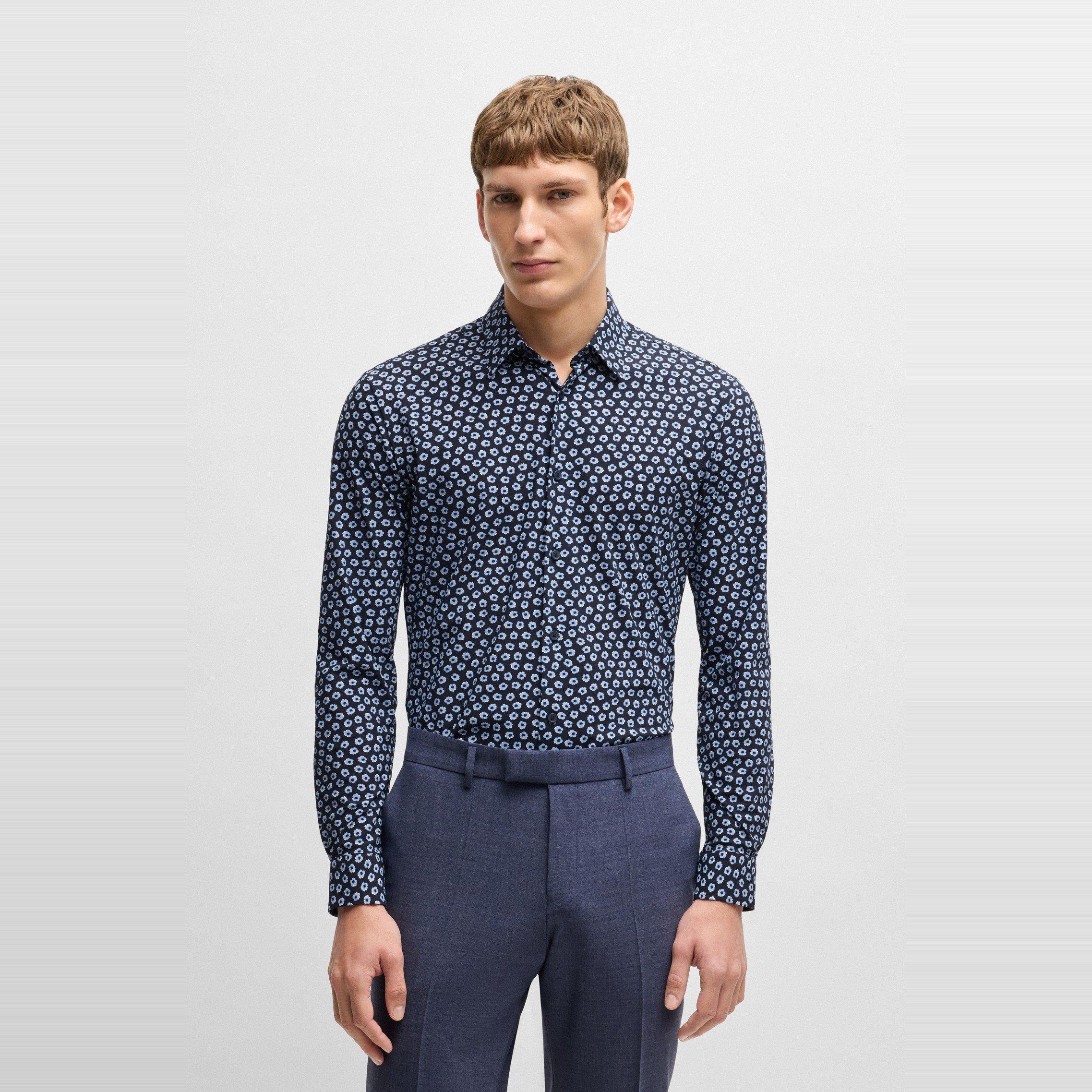 Dark Blue 404 - Boss - Men's P-Roan-Kent-C1-233 Patterned Long-Sleeve Shirt - 2